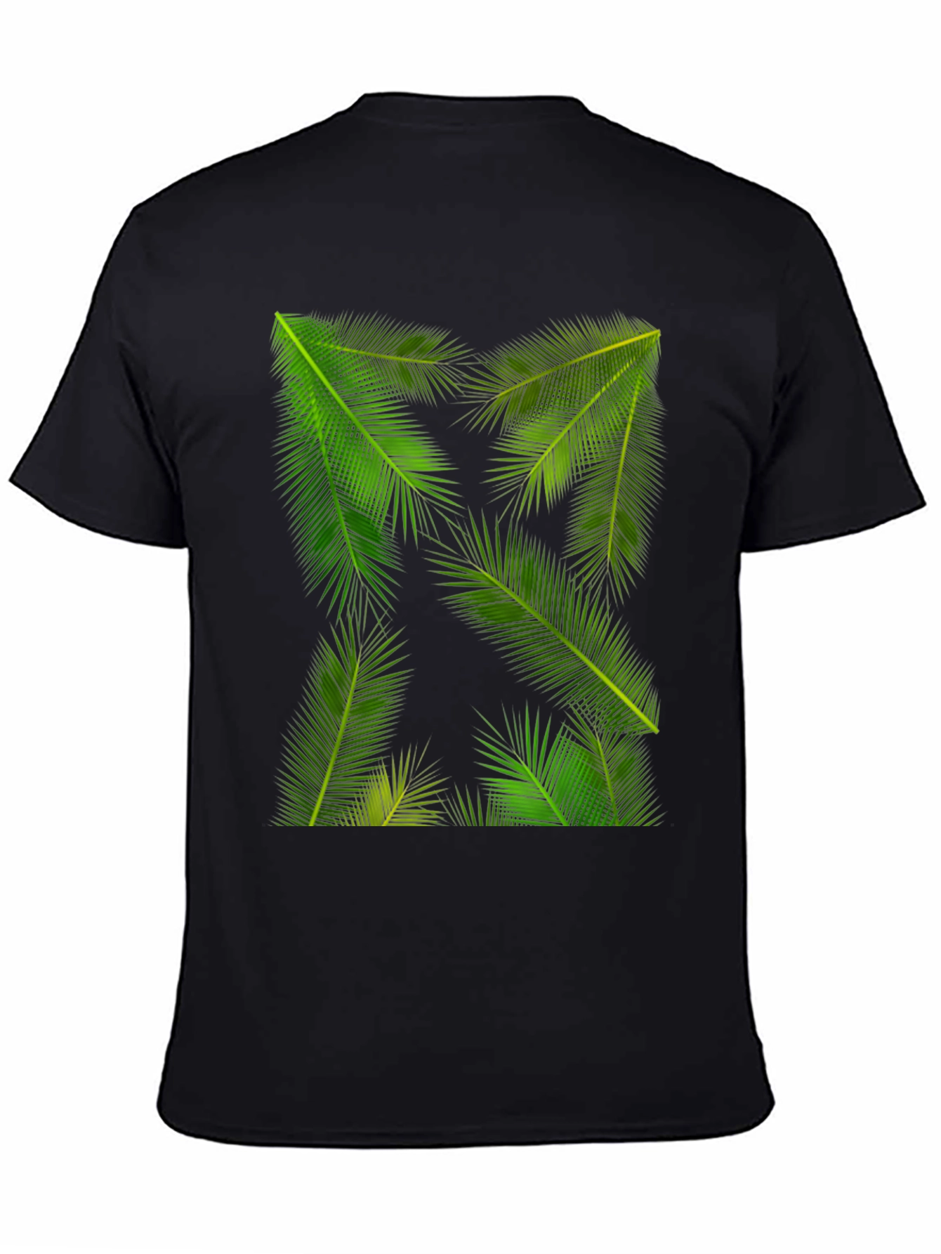 Tropical Palm Leaf Print Black T-Shirt