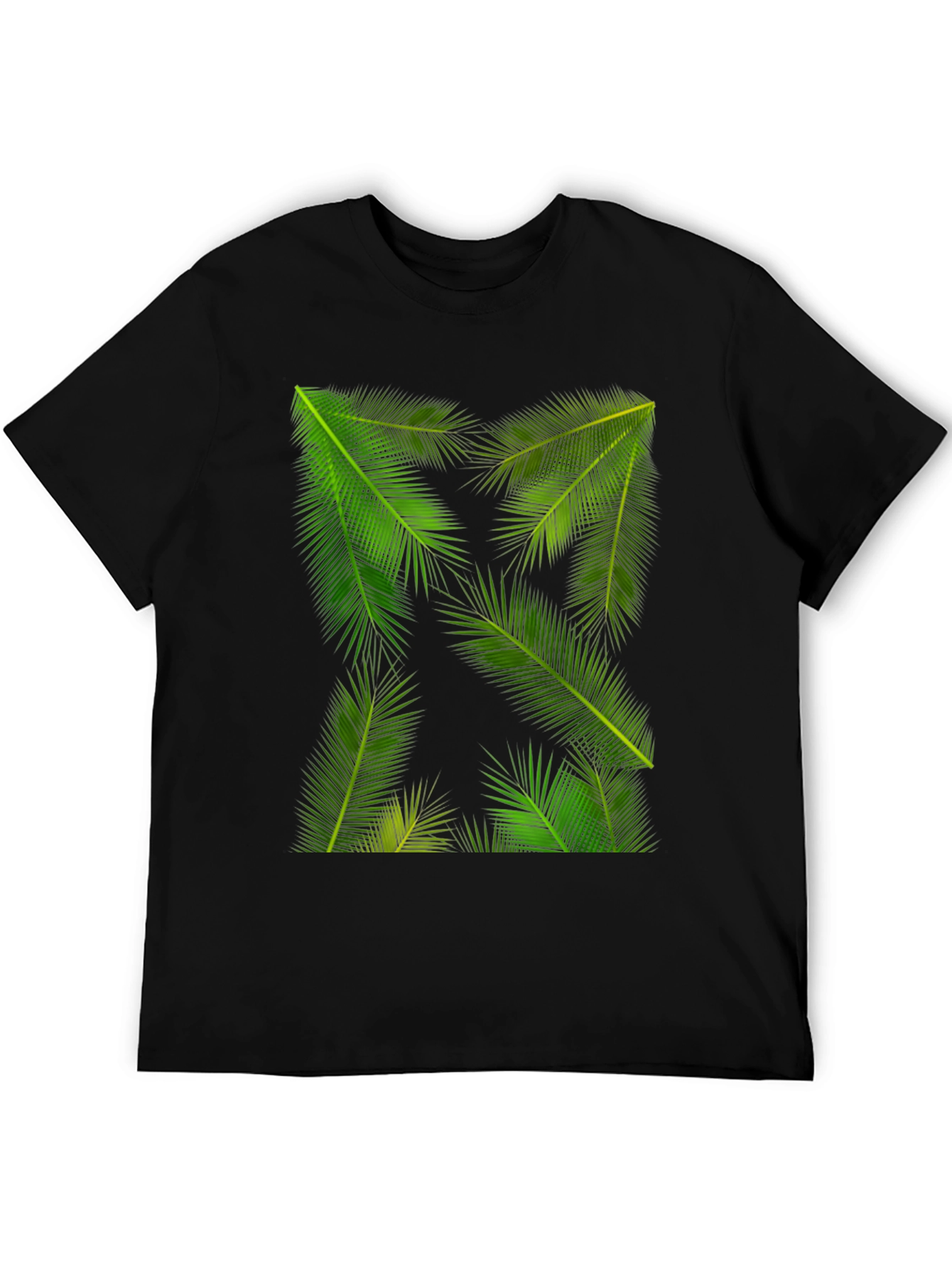 Tropical Palm Leaf Print Black T-Shirt