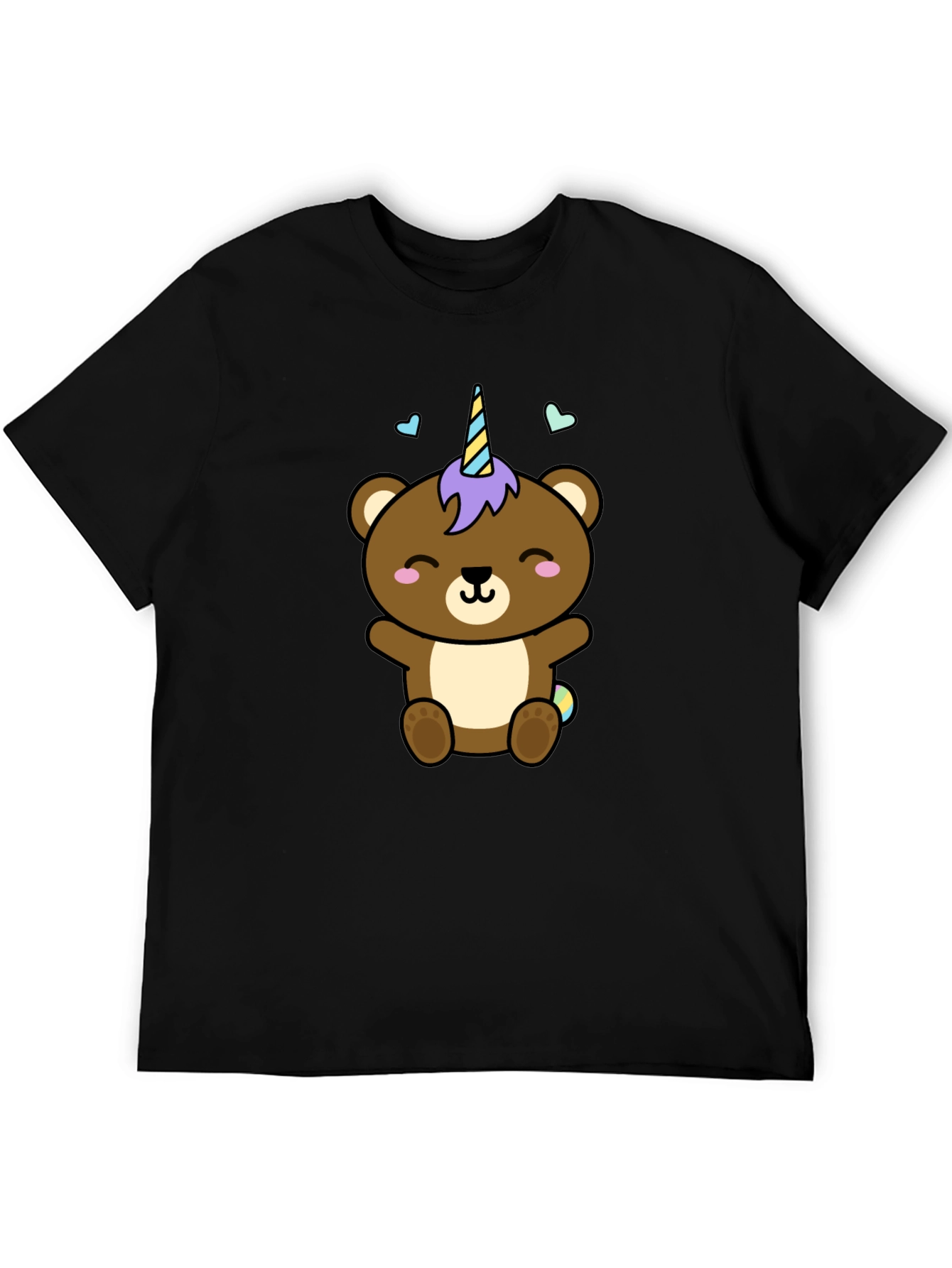 Cute Unicorn Bear Black T-Shirt