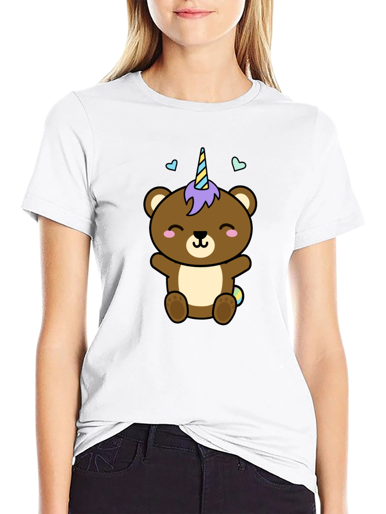 Cute Unicorn Bear Black T-Shirt