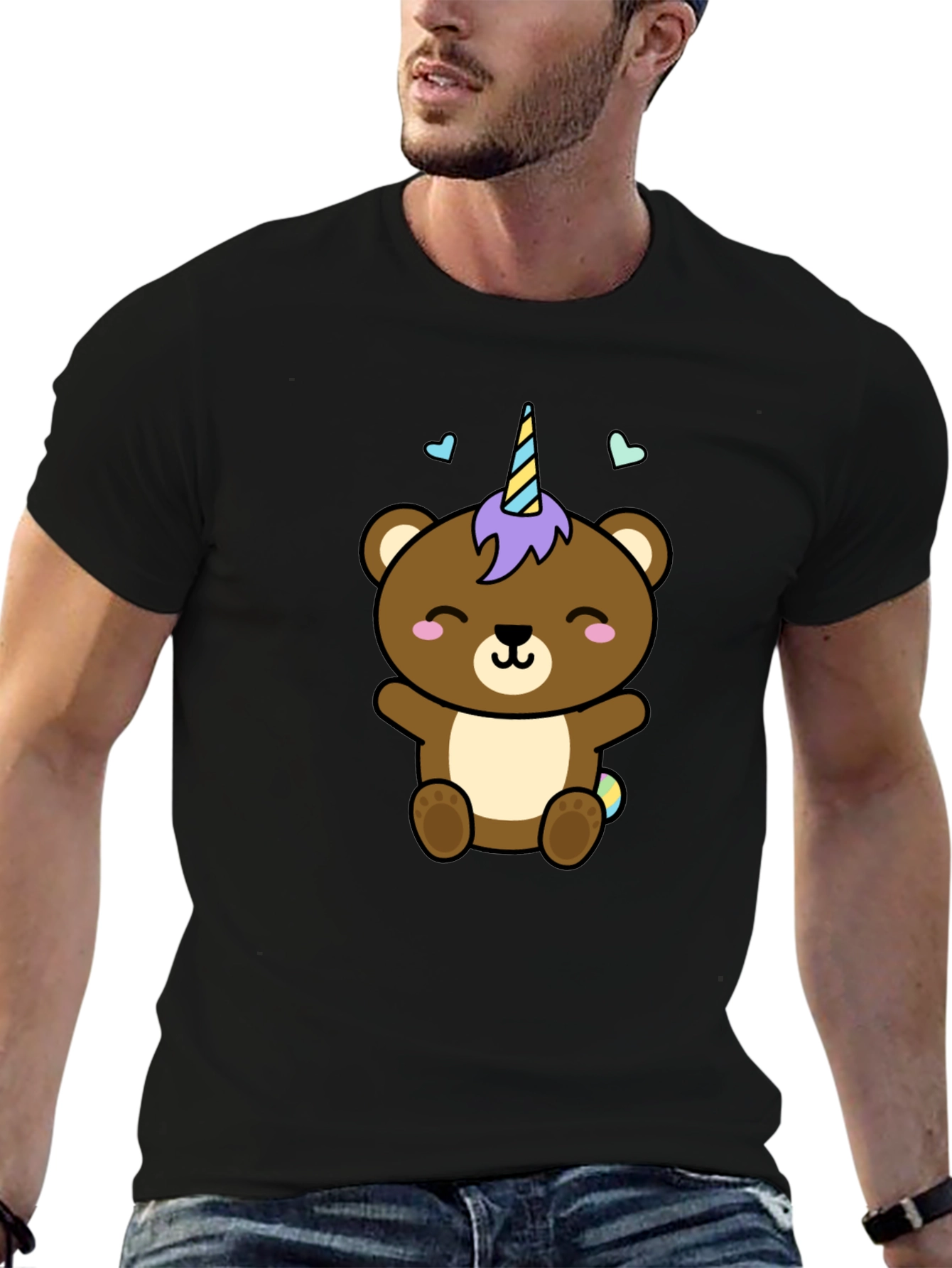 Cute Unicorn Bear Black T-Shirt