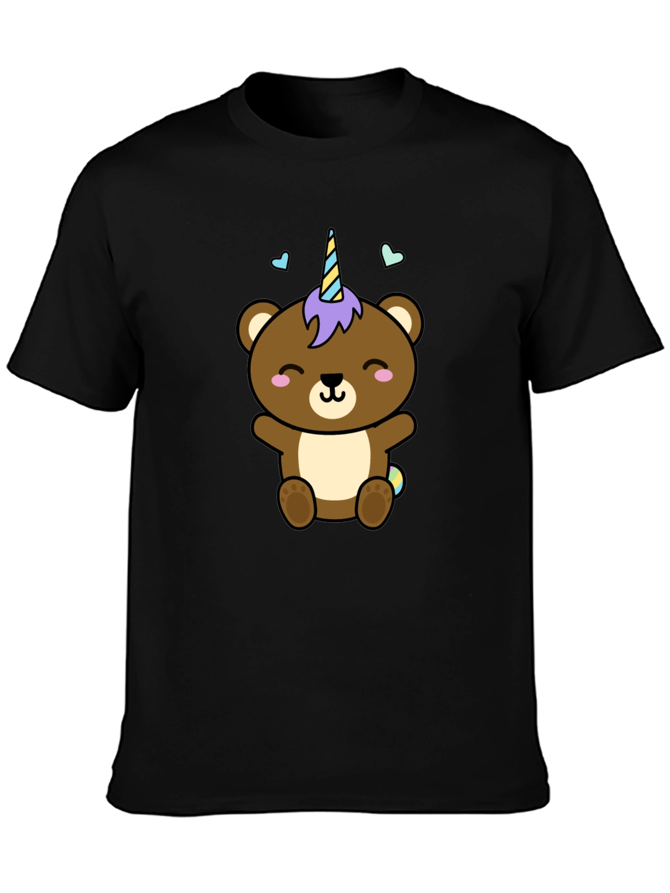 Cute Unicorn Bear Black T-Shirt