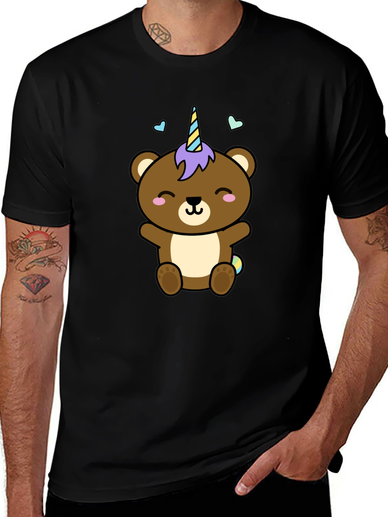 Cute Unicorn Bear Black T-Shirt