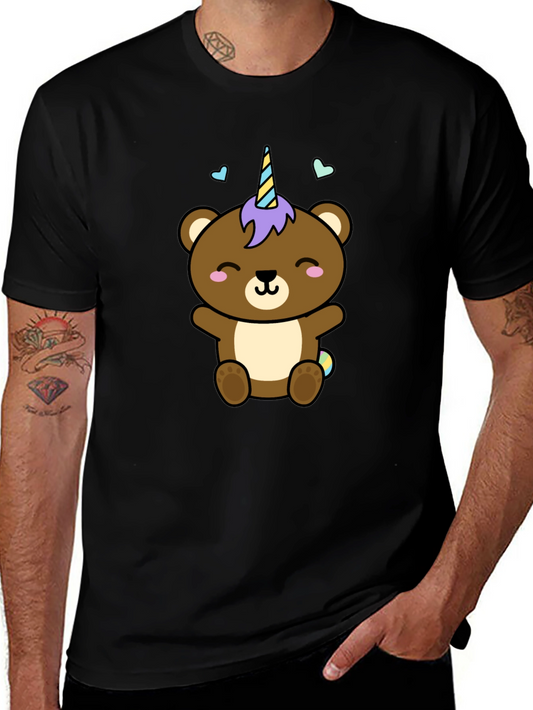 Cute Unicorn Bear Black T-Shirt