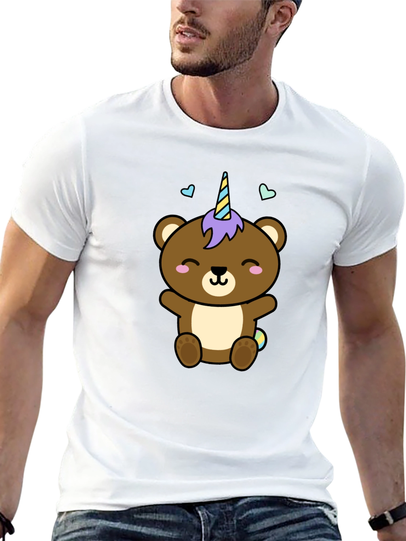 Cute Unicorn Bear Black T-Shirt