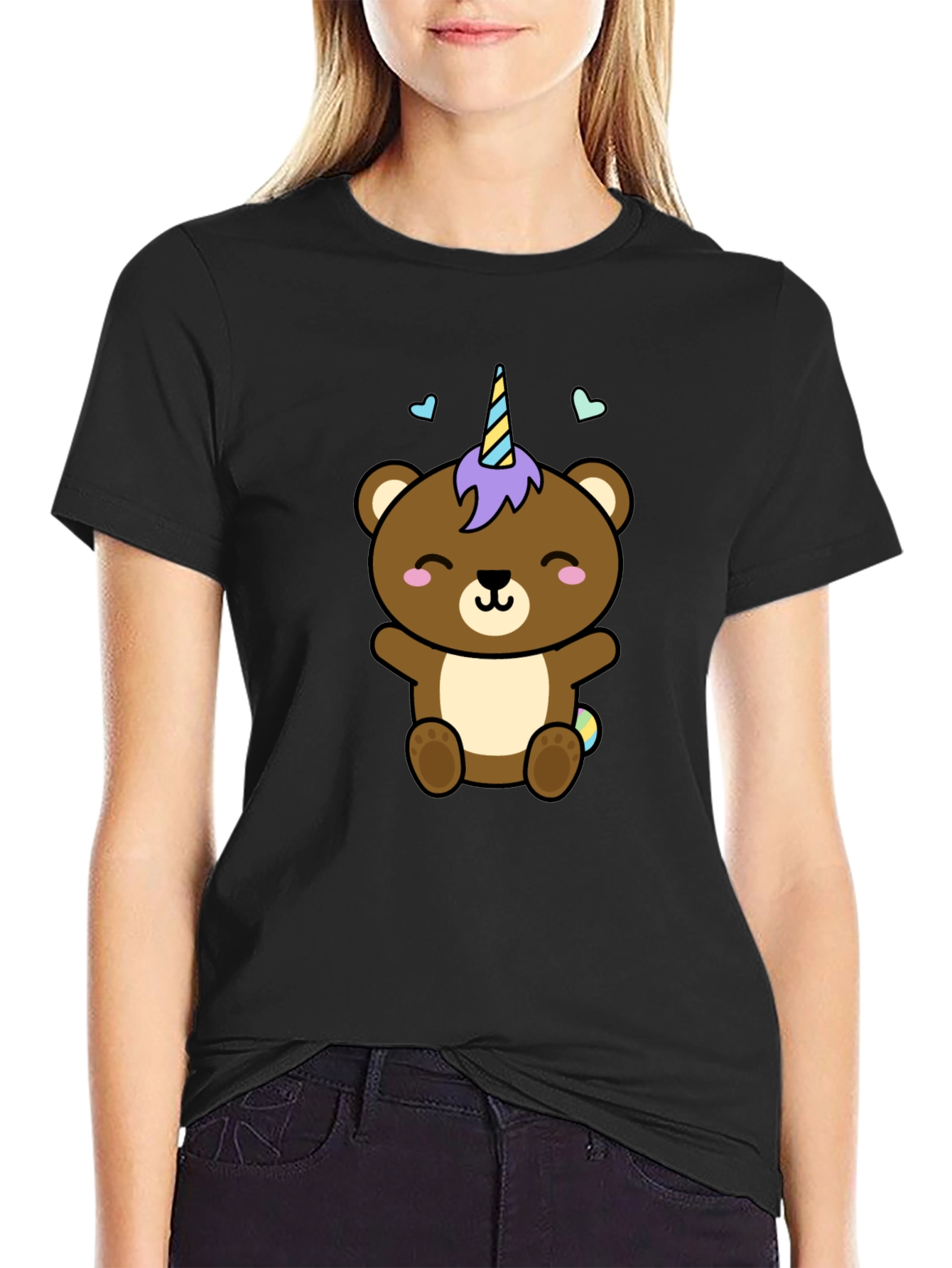 Cute Unicorn Bear Black T-Shirt