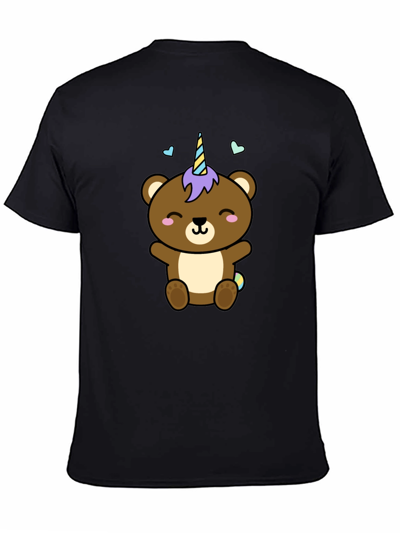 Cute Unicorn Bear Black T-Shirt