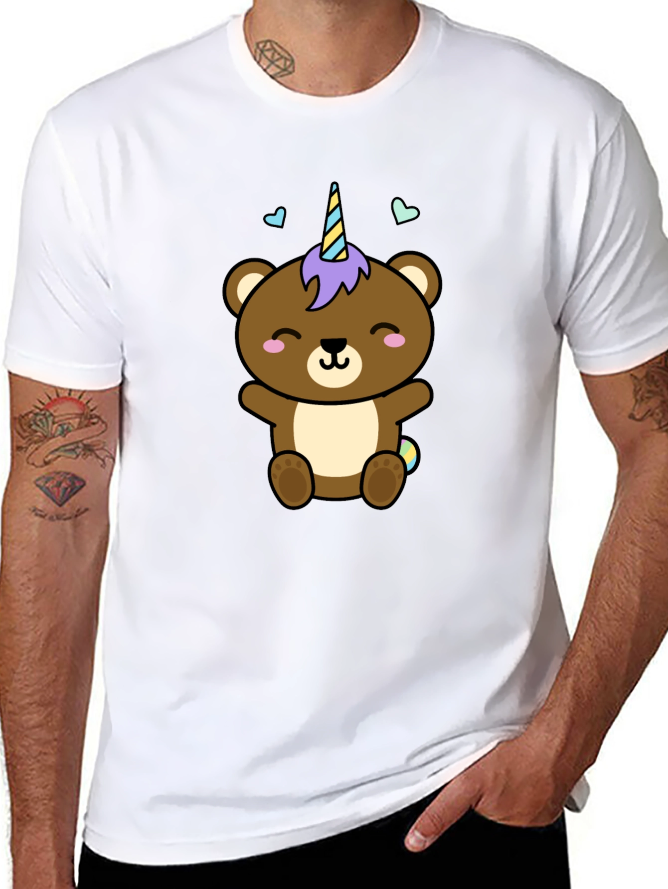 Cute Unicorn Bear Black T-Shirt