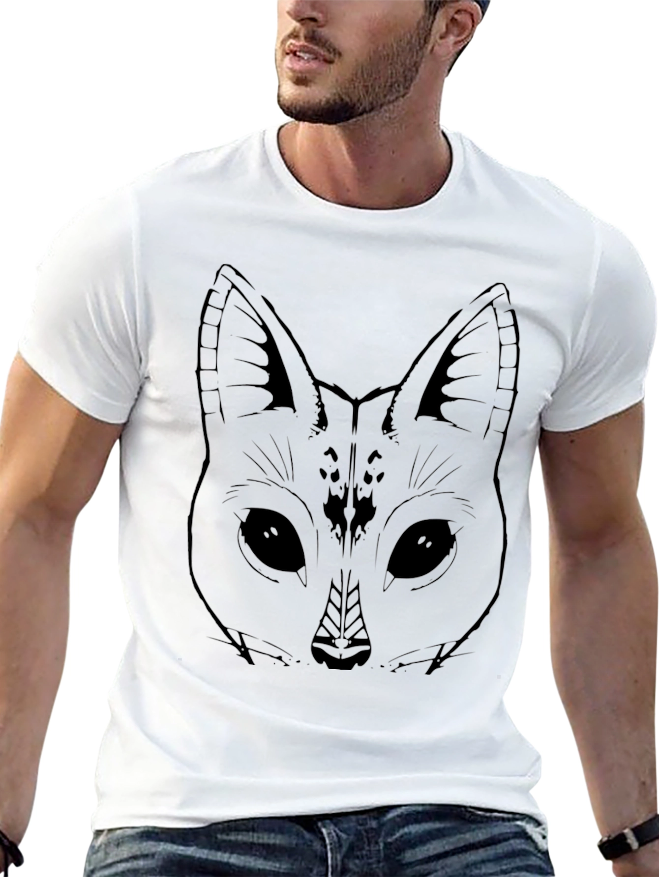 Abstract Fox Graphic Tee - Black Cotton Comfort