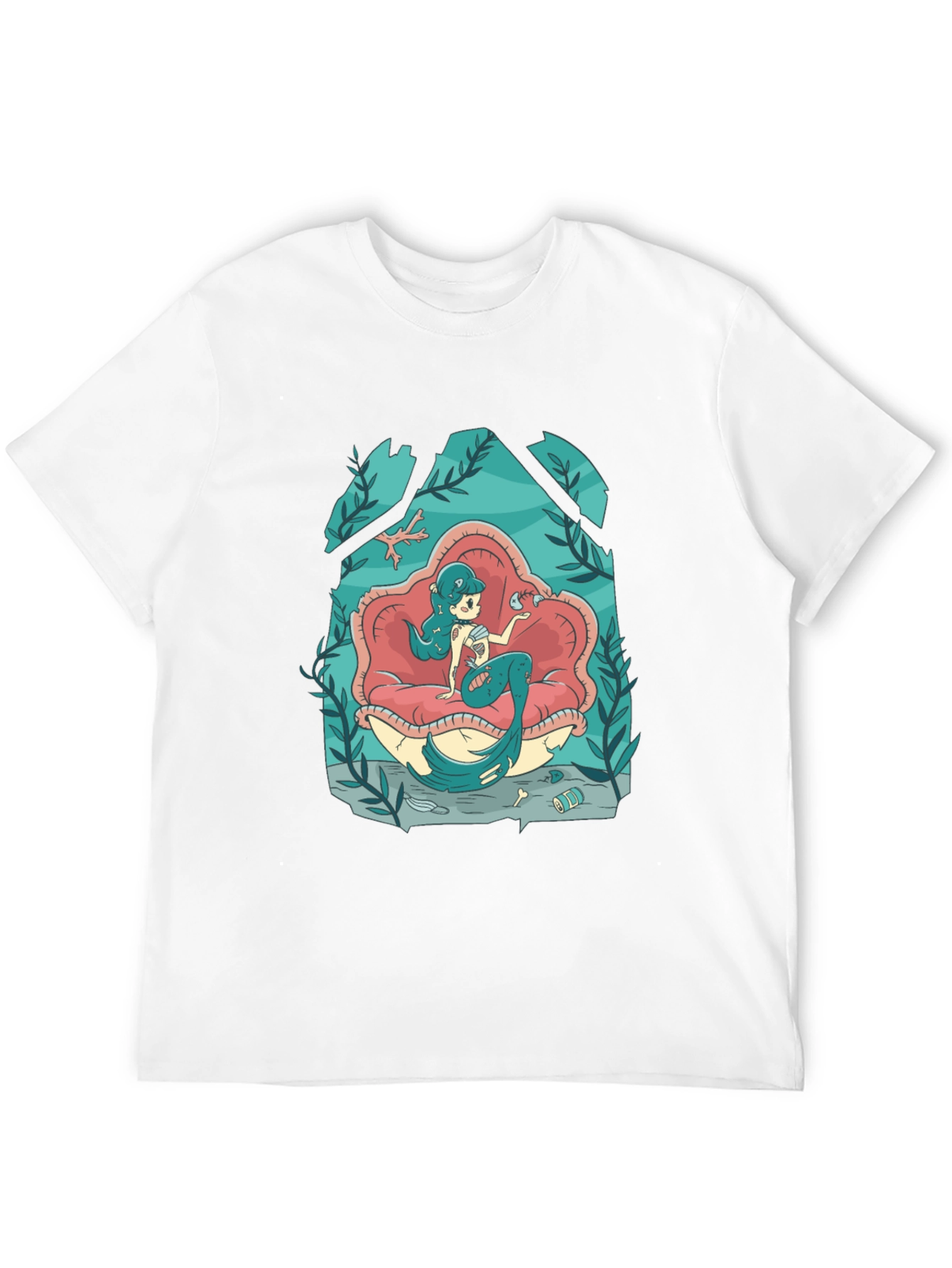Mermaid on Clam Shell Black T-Shirt