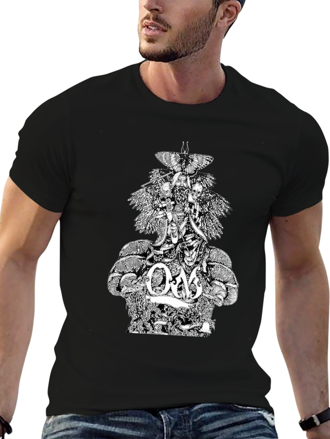 Om Band Graphic Tee - Black Cotton T-Shirt