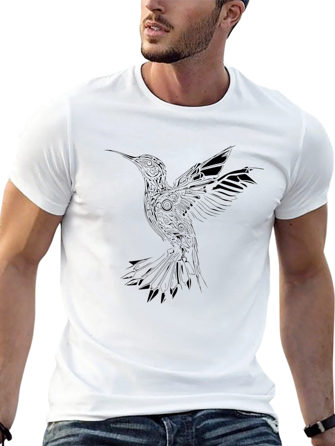 Hummingbird Graphic Tee - Stylish Black T-Shirt