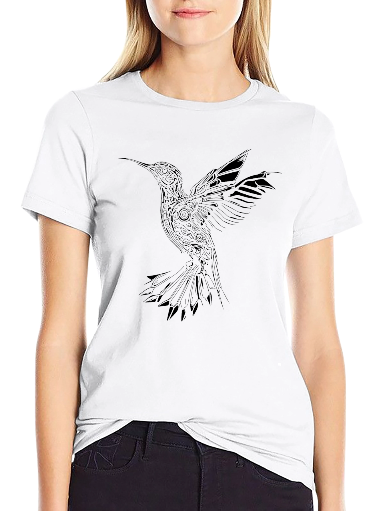 Hummingbird Graphic Tee - Stylish Black T-Shirt
