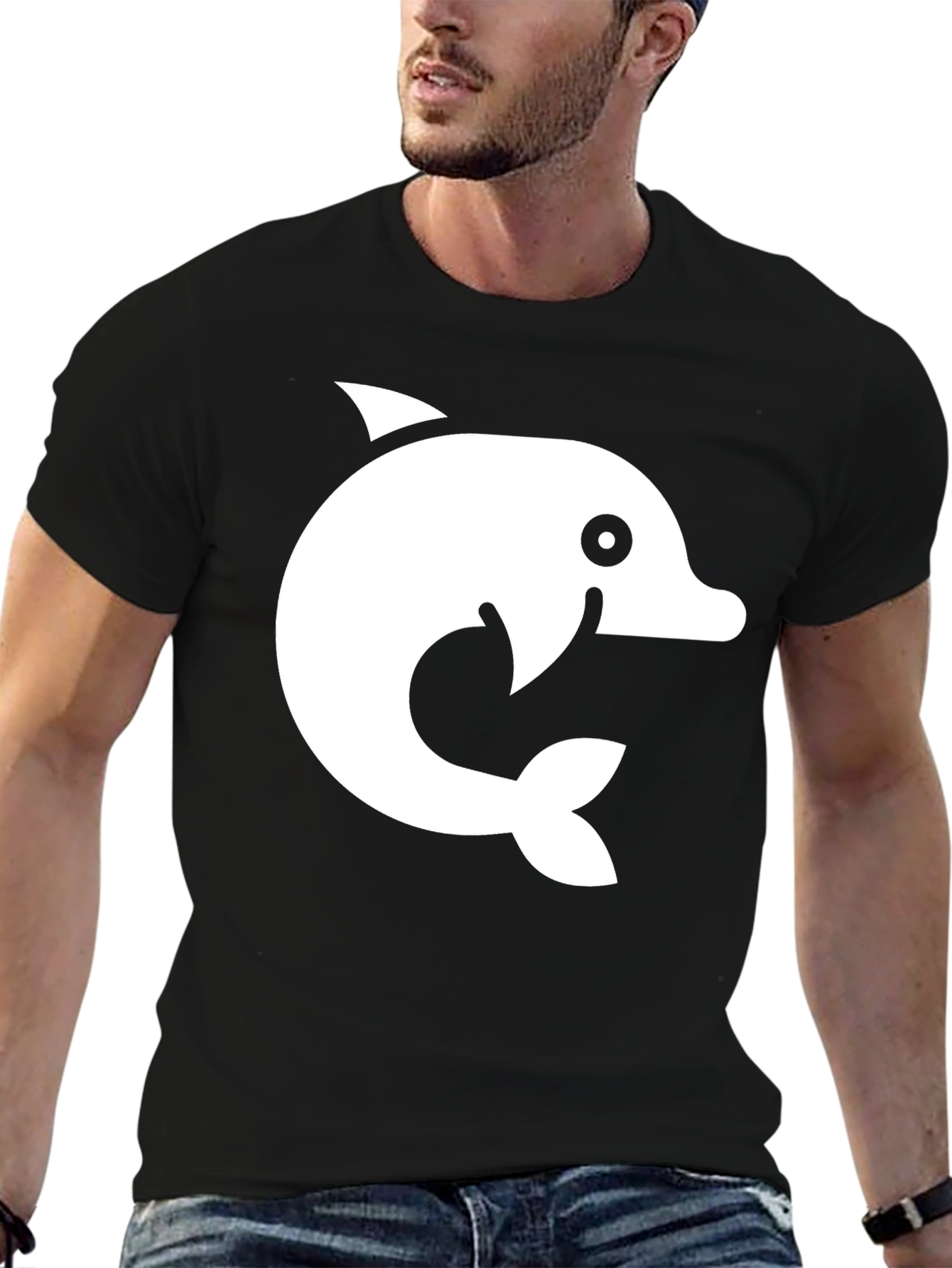 Dolphin Graphic Tee - Black Cotton Blend