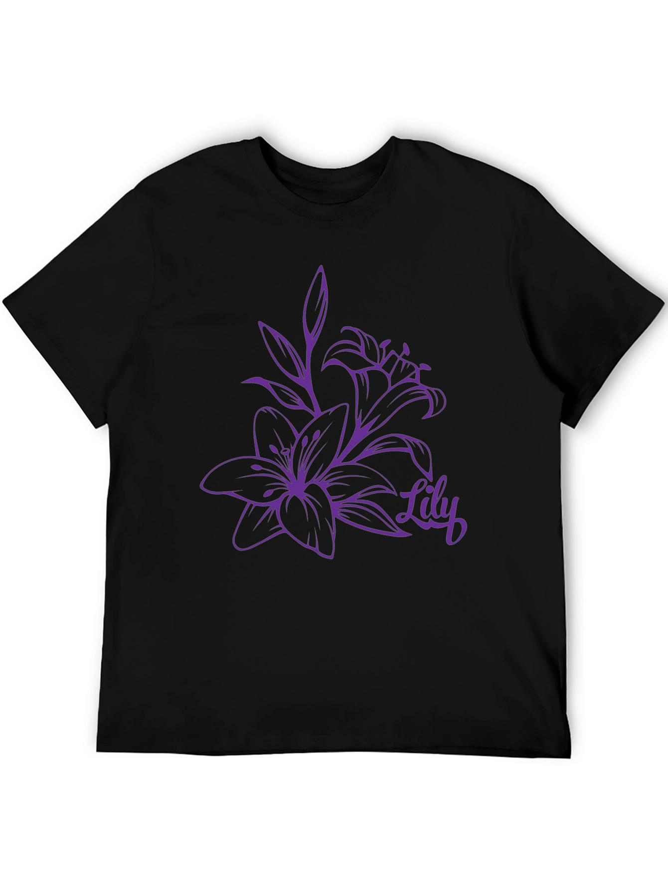 Lily Flower Graphic Black T-Shirt