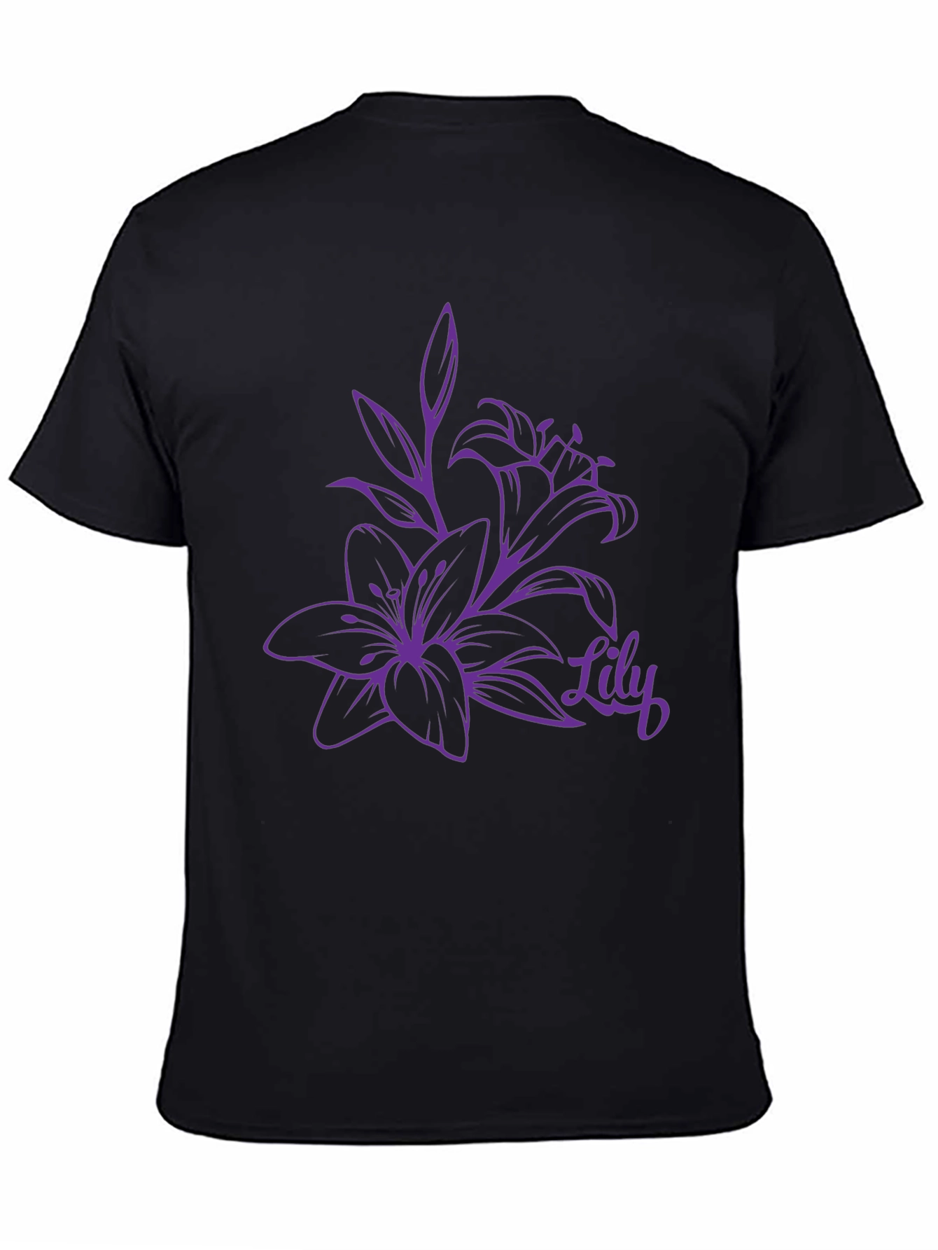 Lily Flower Graphic Black T-Shirt