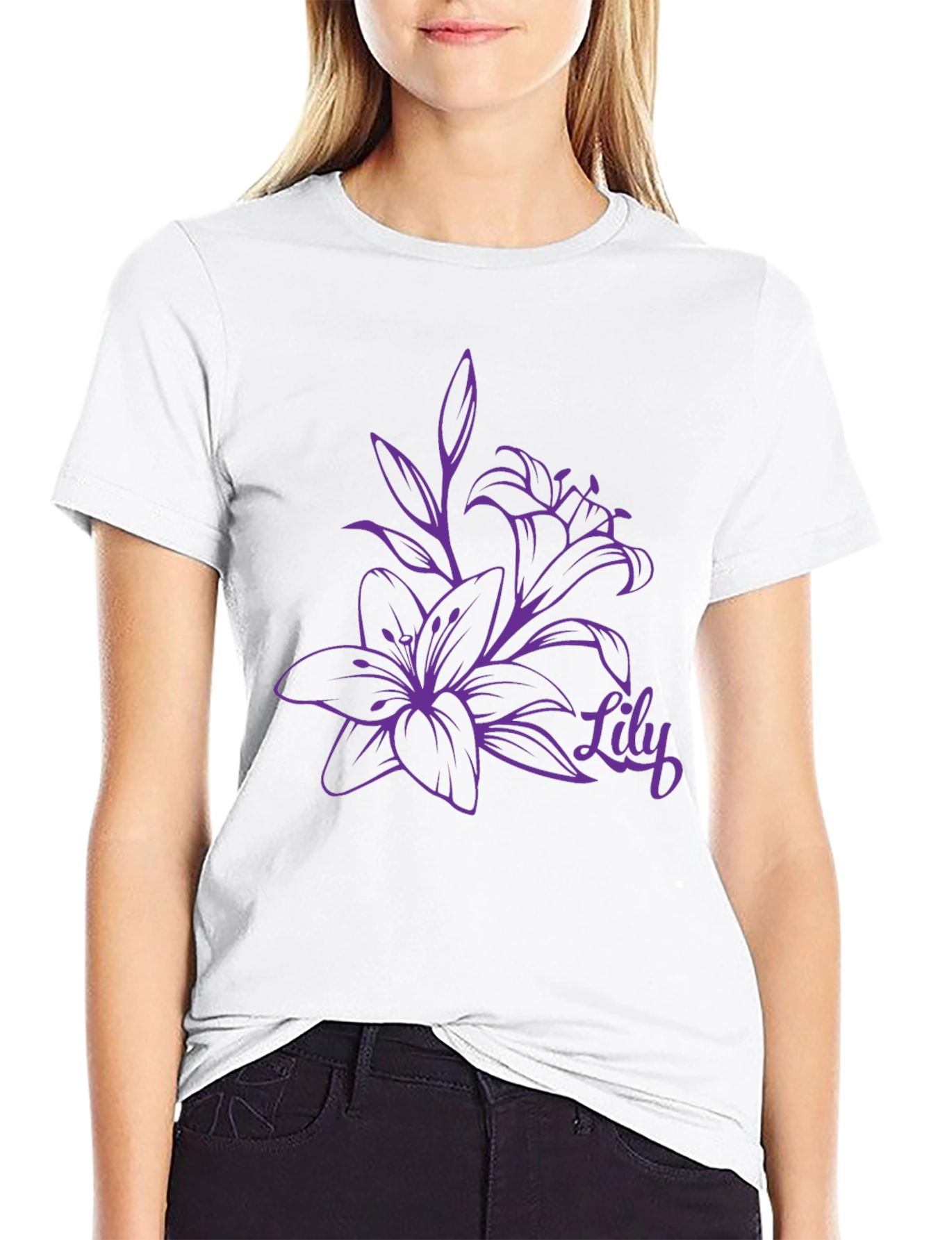 Lily Flower Graphic Black T-Shirt