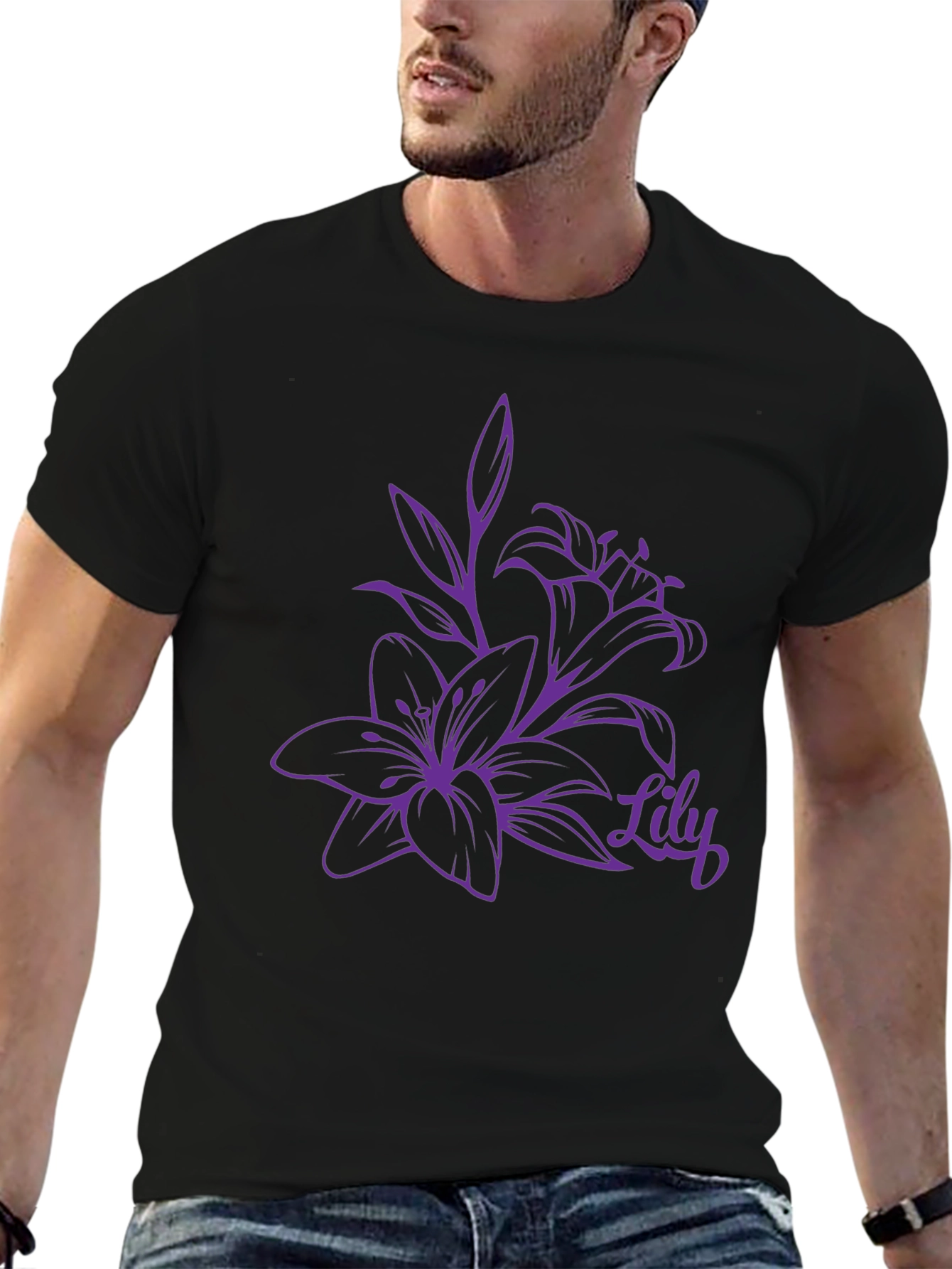 Lily Flower Graphic Black T-Shirt