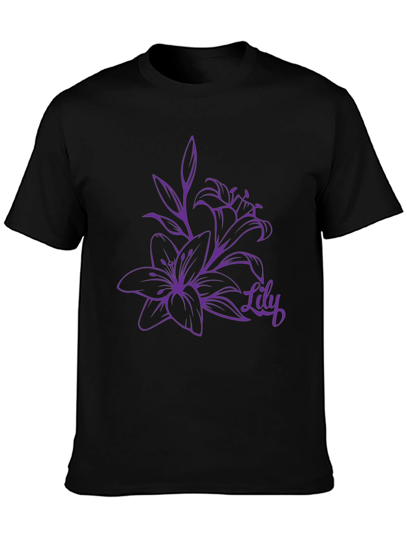 Lily Flower Graphic Black T-Shirt