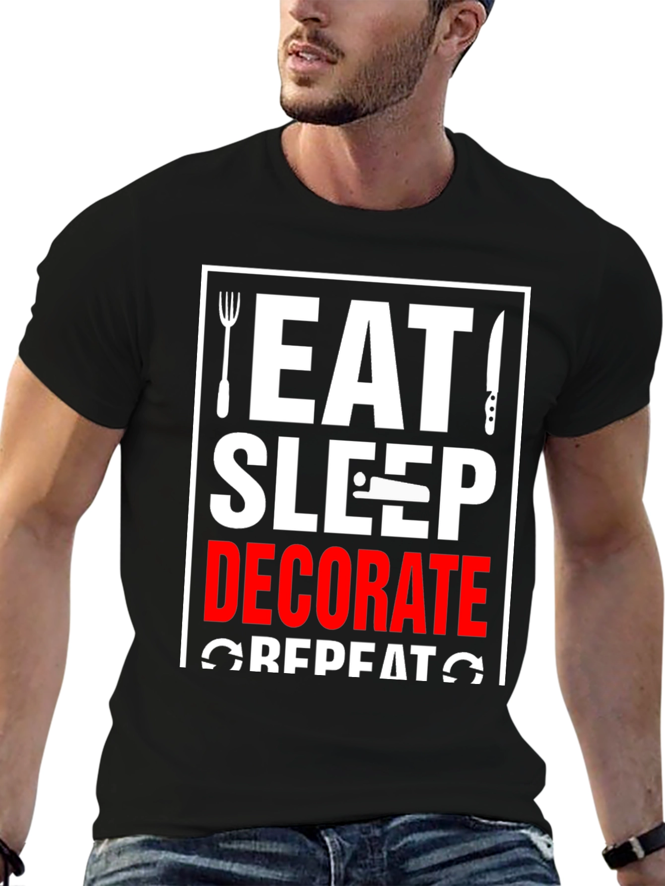 Eat Sleep Decorate Repeat Black T-Shirt