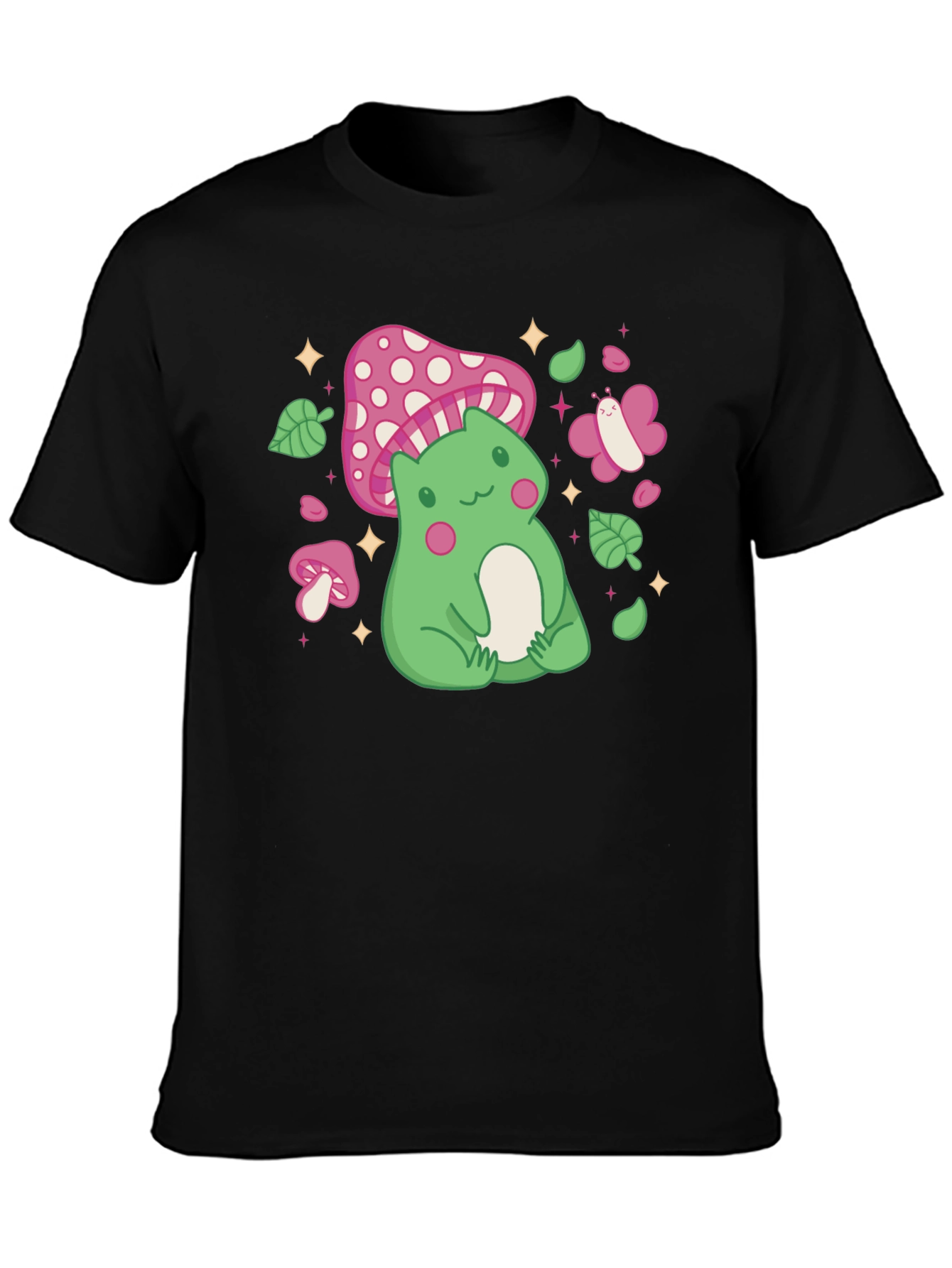 Cute Frog & Mushroom Graphic Tee - Whimsical Style