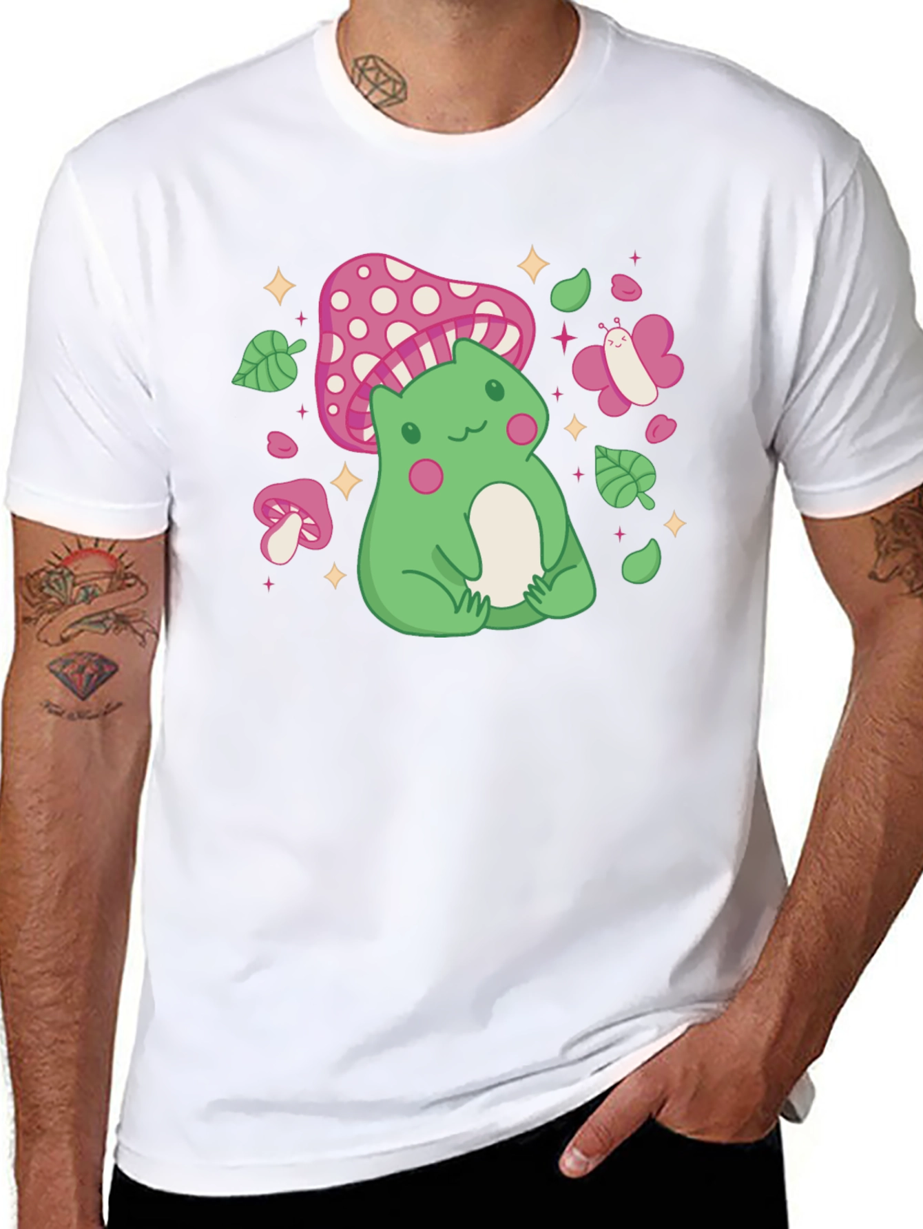 Cute Frog & Mushroom Graphic Tee - Whimsical Style