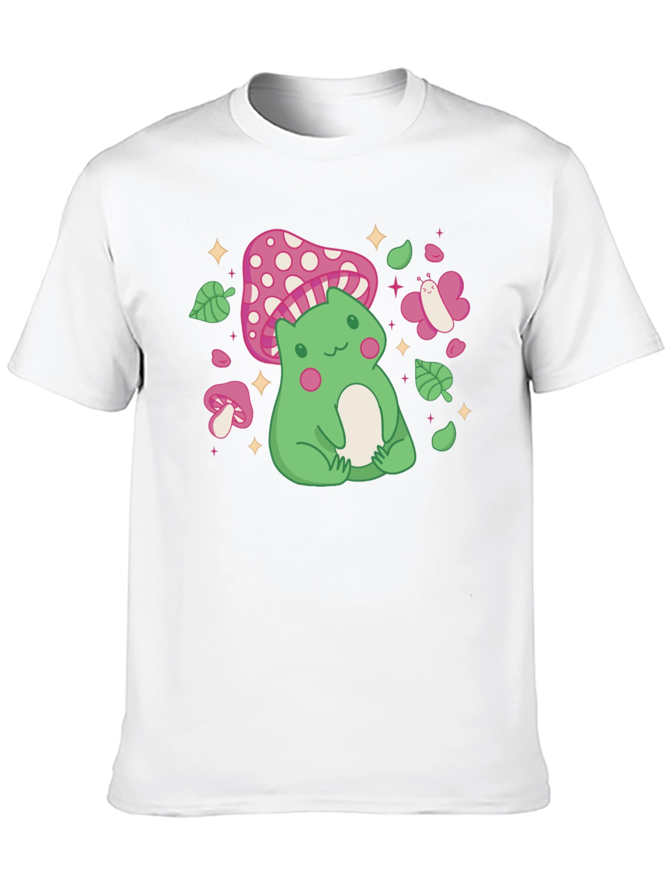 Cute Frog & Mushroom Graphic Tee - Whimsical Style