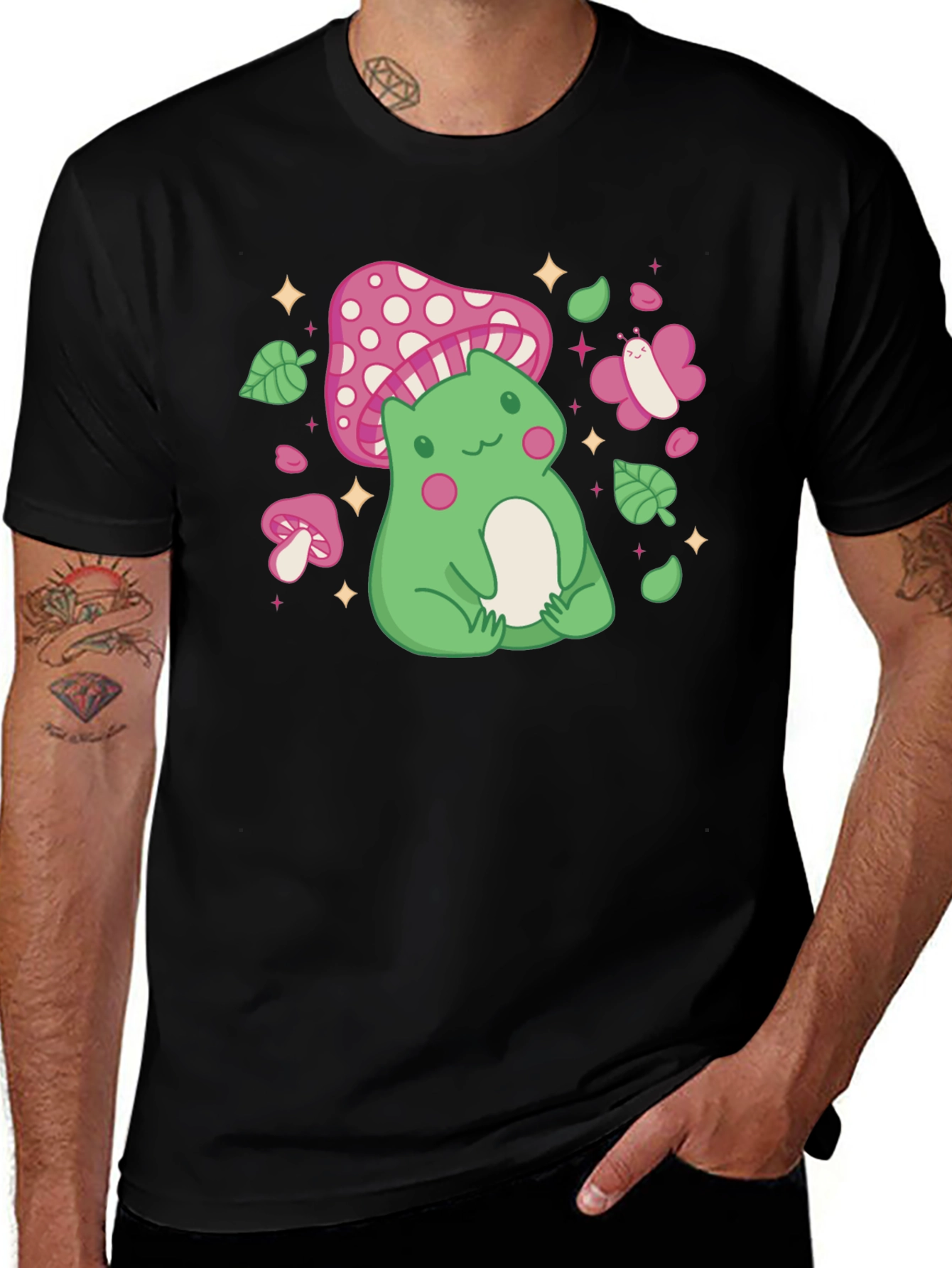 Cute Frog & Mushroom Graphic Tee - Whimsical Style