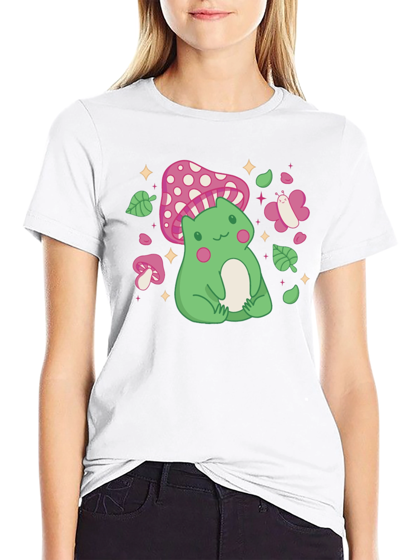 Cute Frog & Mushroom Graphic Tee - Whimsical Style