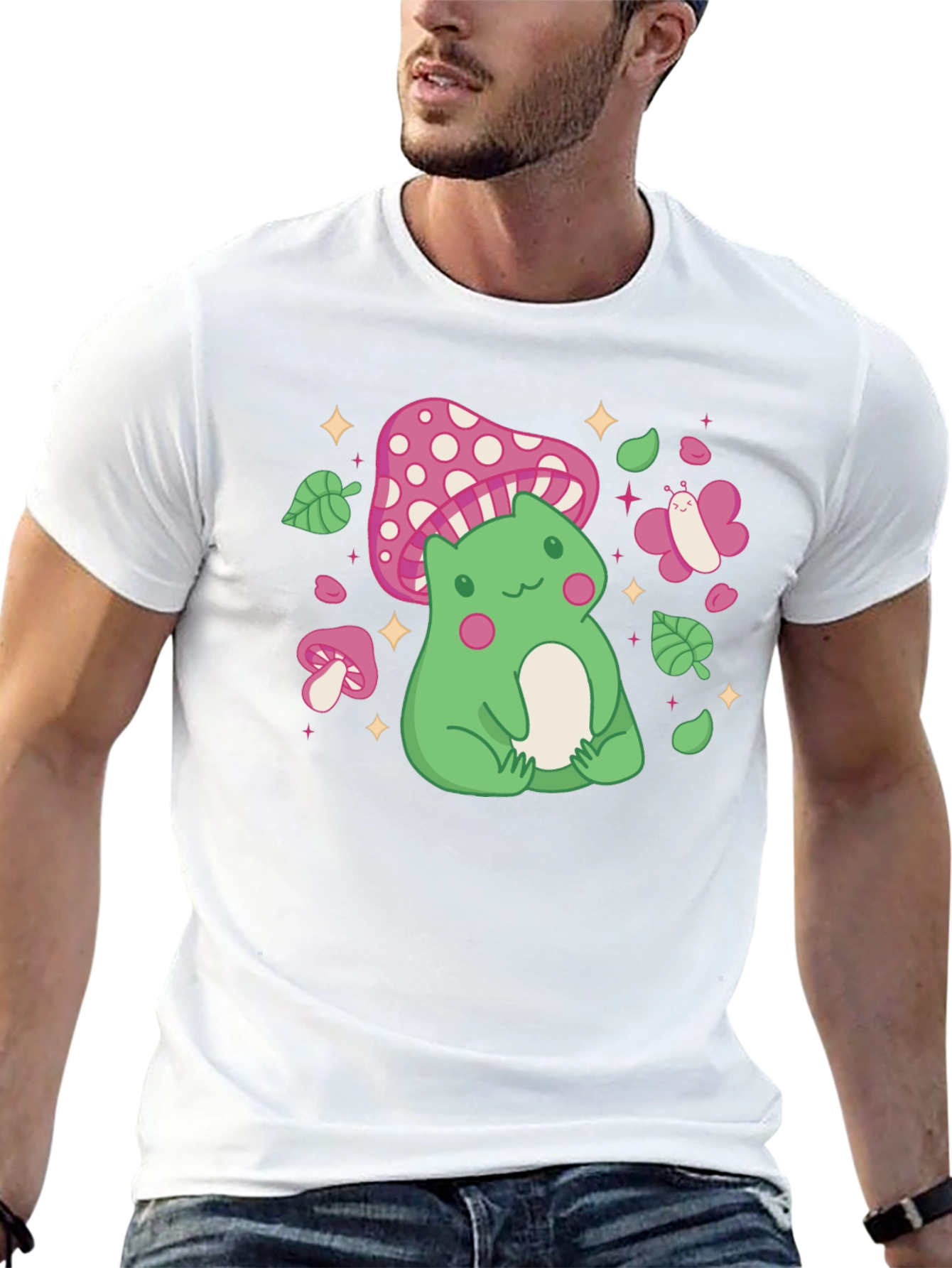 Cute Frog & Mushroom Graphic Tee - Whimsical Style