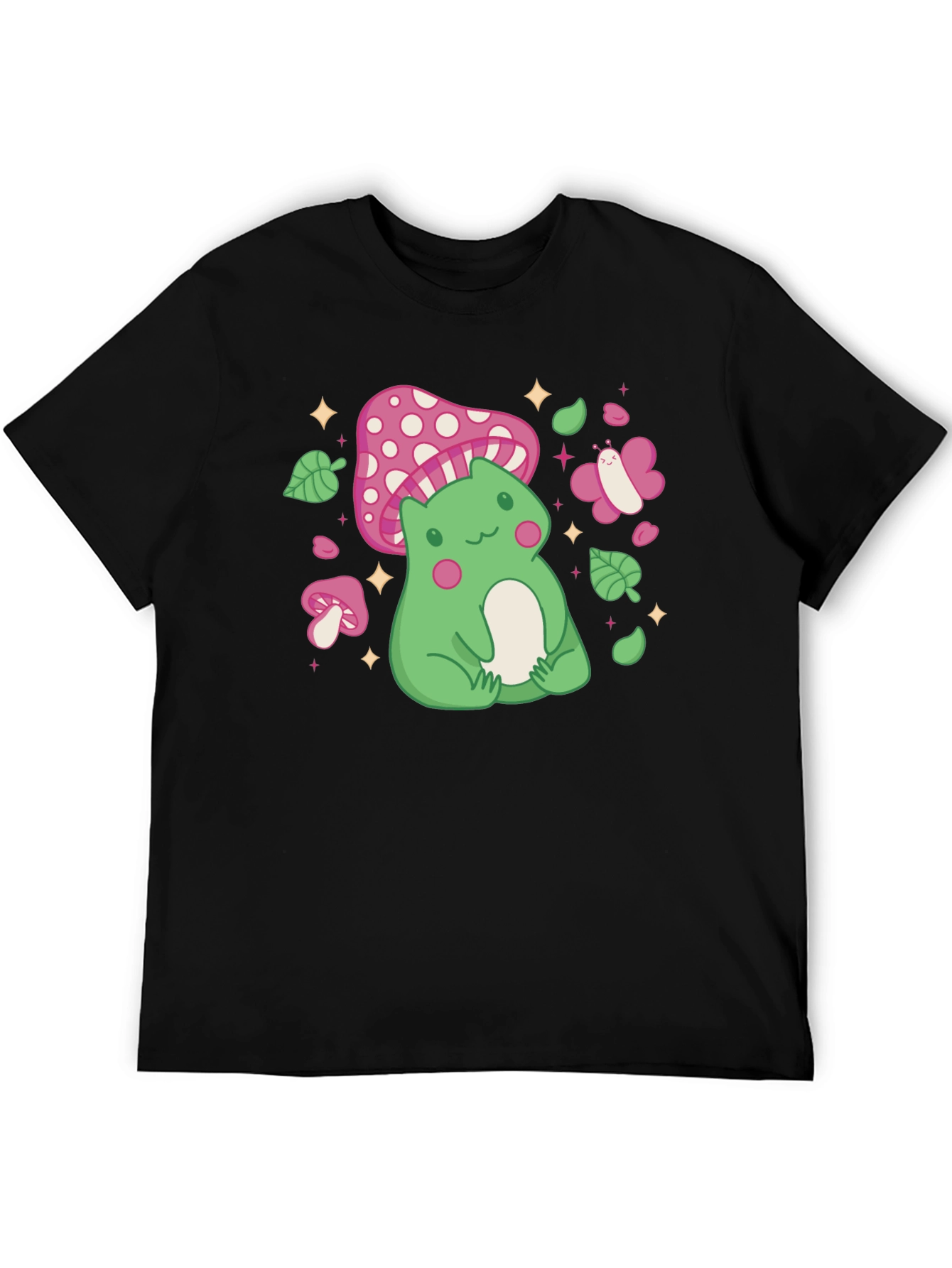 Cute Frog & Mushroom Graphic Tee - Whimsical Style
