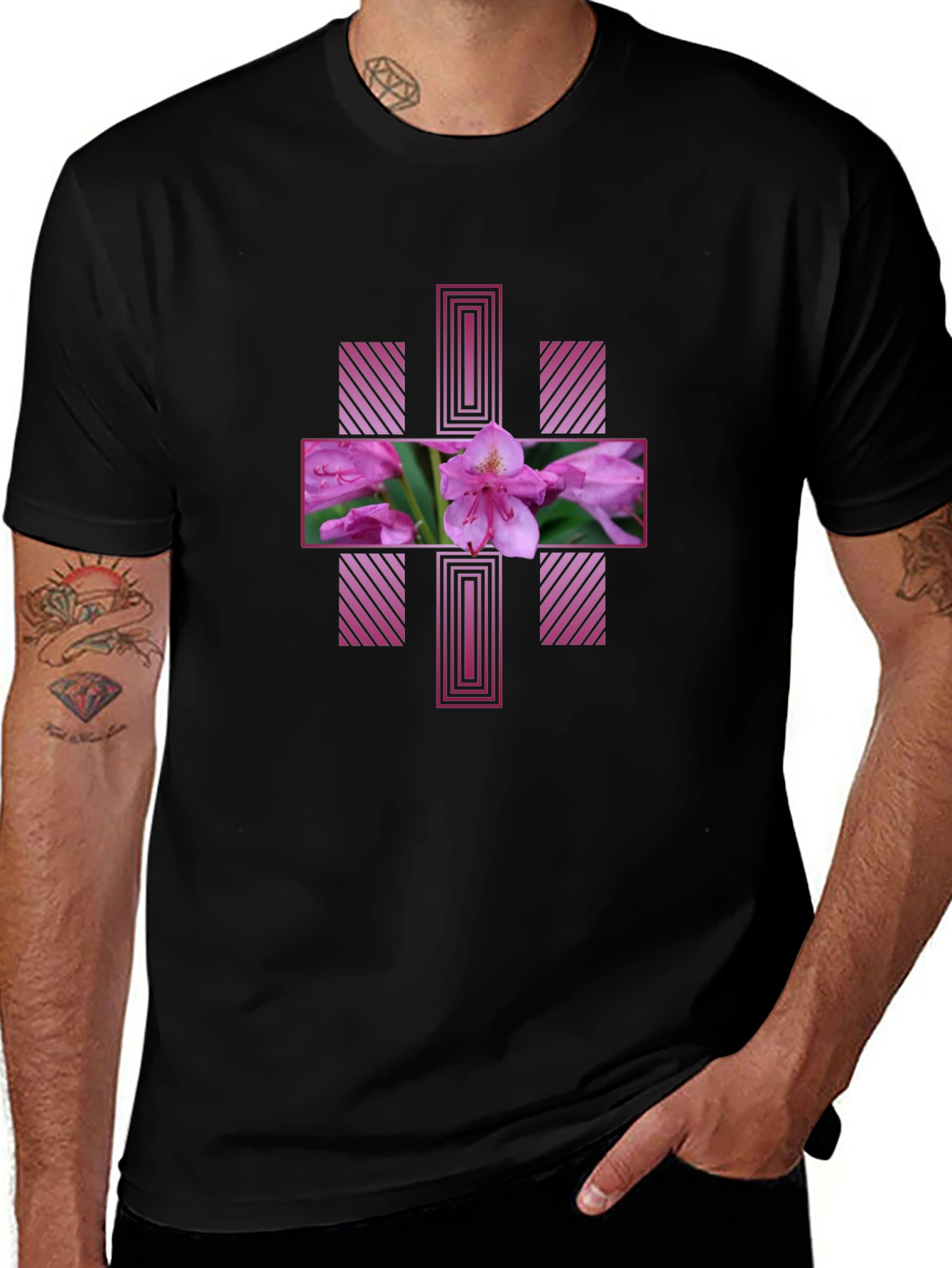 Floral Cross Graphic Tee - Stylish Mens T-Shirt