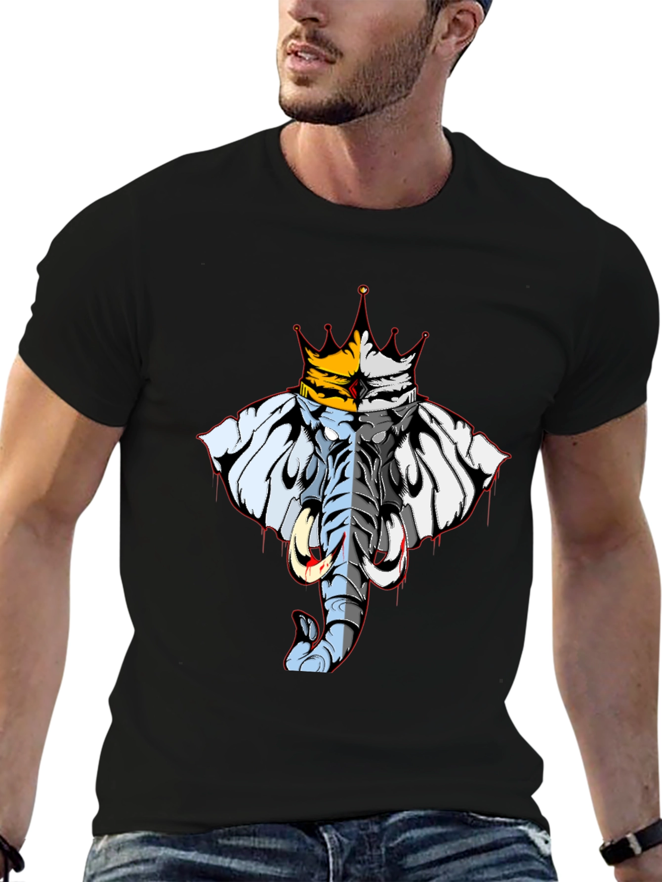 Elephant King Graphic Tee - Black Cotton Blend