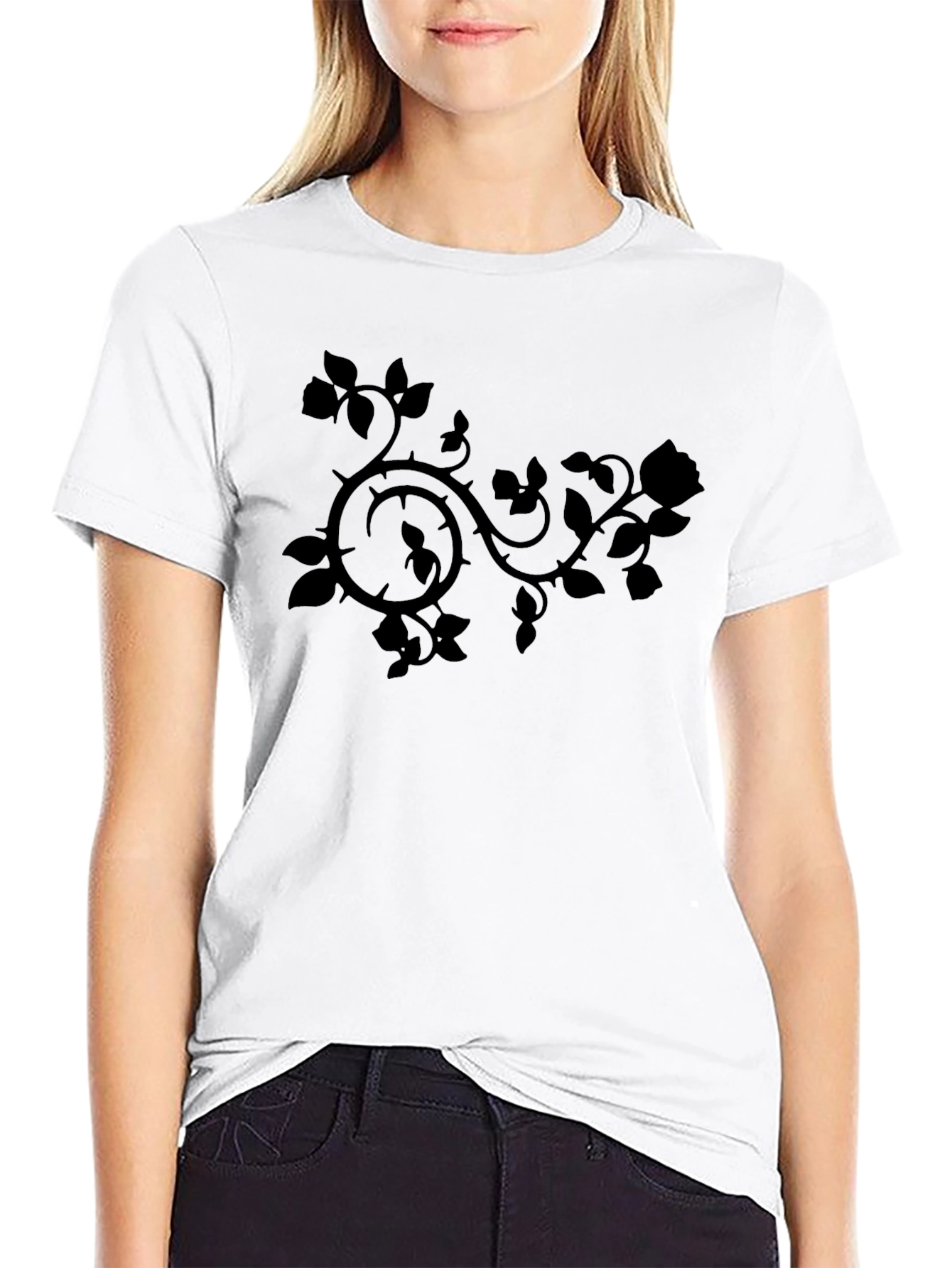 Rose Vine Graphic T-Shirt - Black
