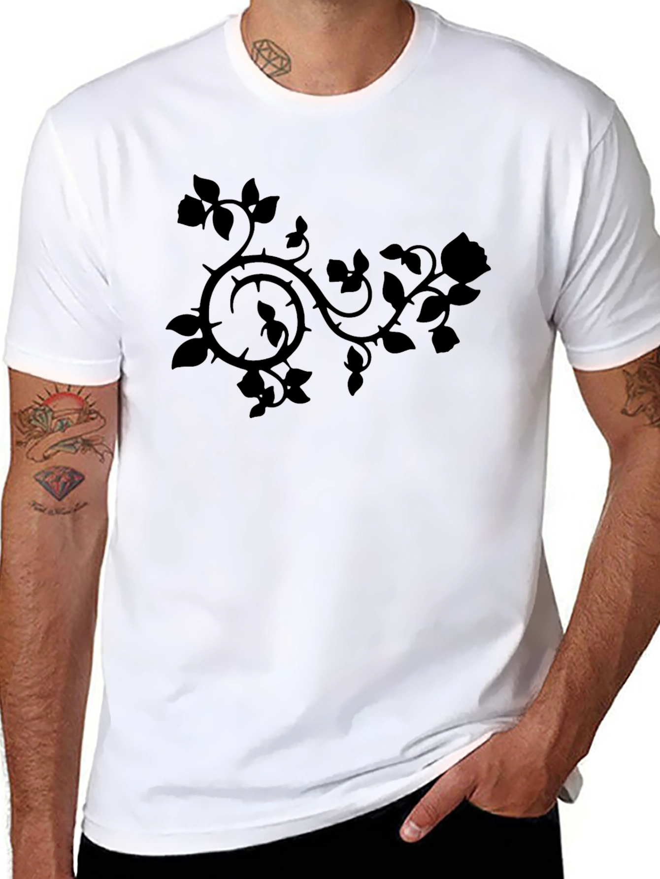 Rose Vine Graphic T-Shirt - Black