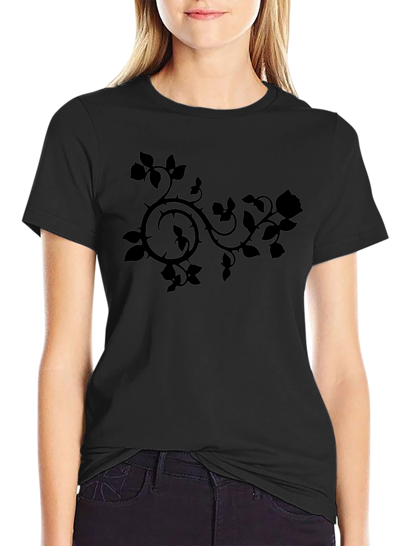 Rose Vine Graphic T-Shirt - Black