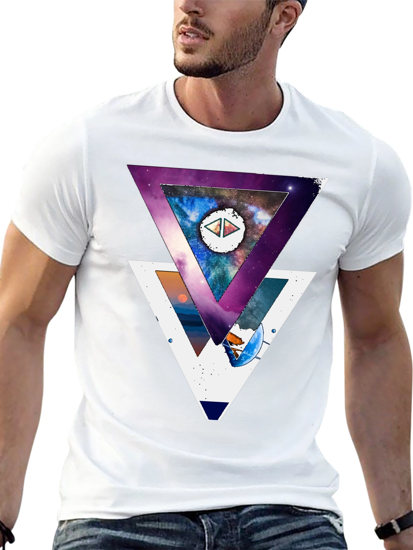 Geometric Galaxy T-Shirt - Modern Abstract Design