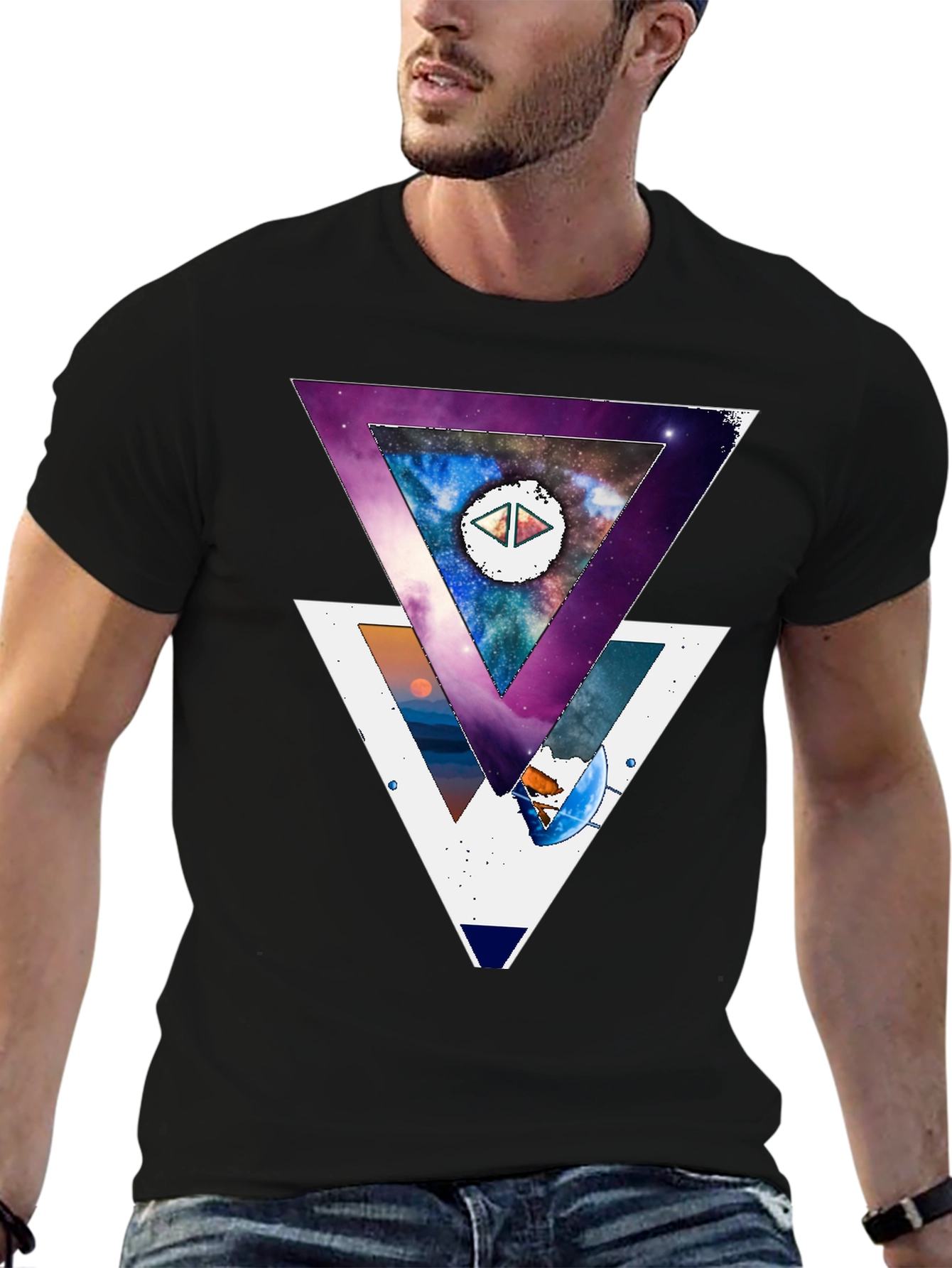 Geometric Galaxy T-Shirt - Modern Abstract Design