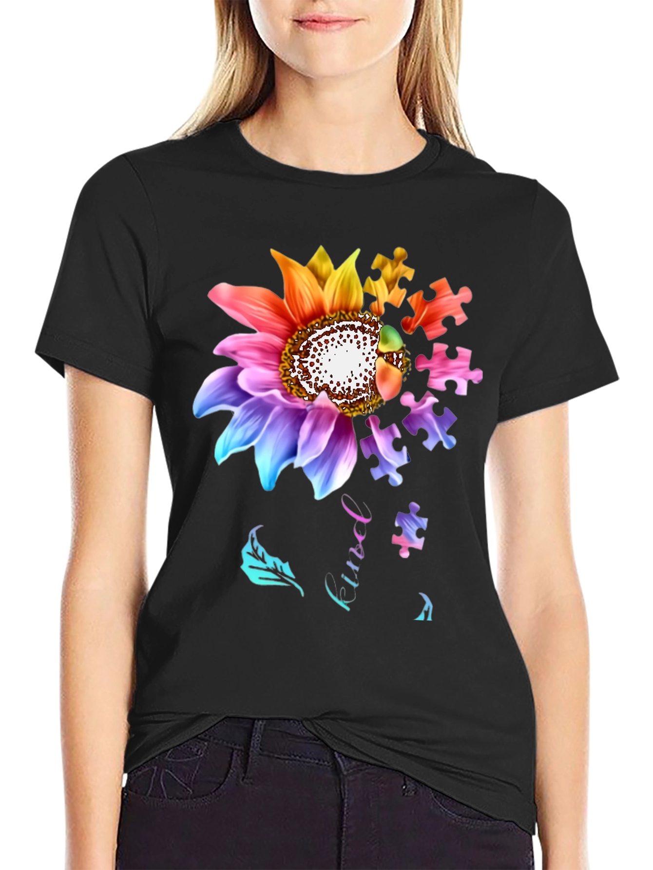 Autism Awareness Sunflower Puzzle Piece T-Shirt
