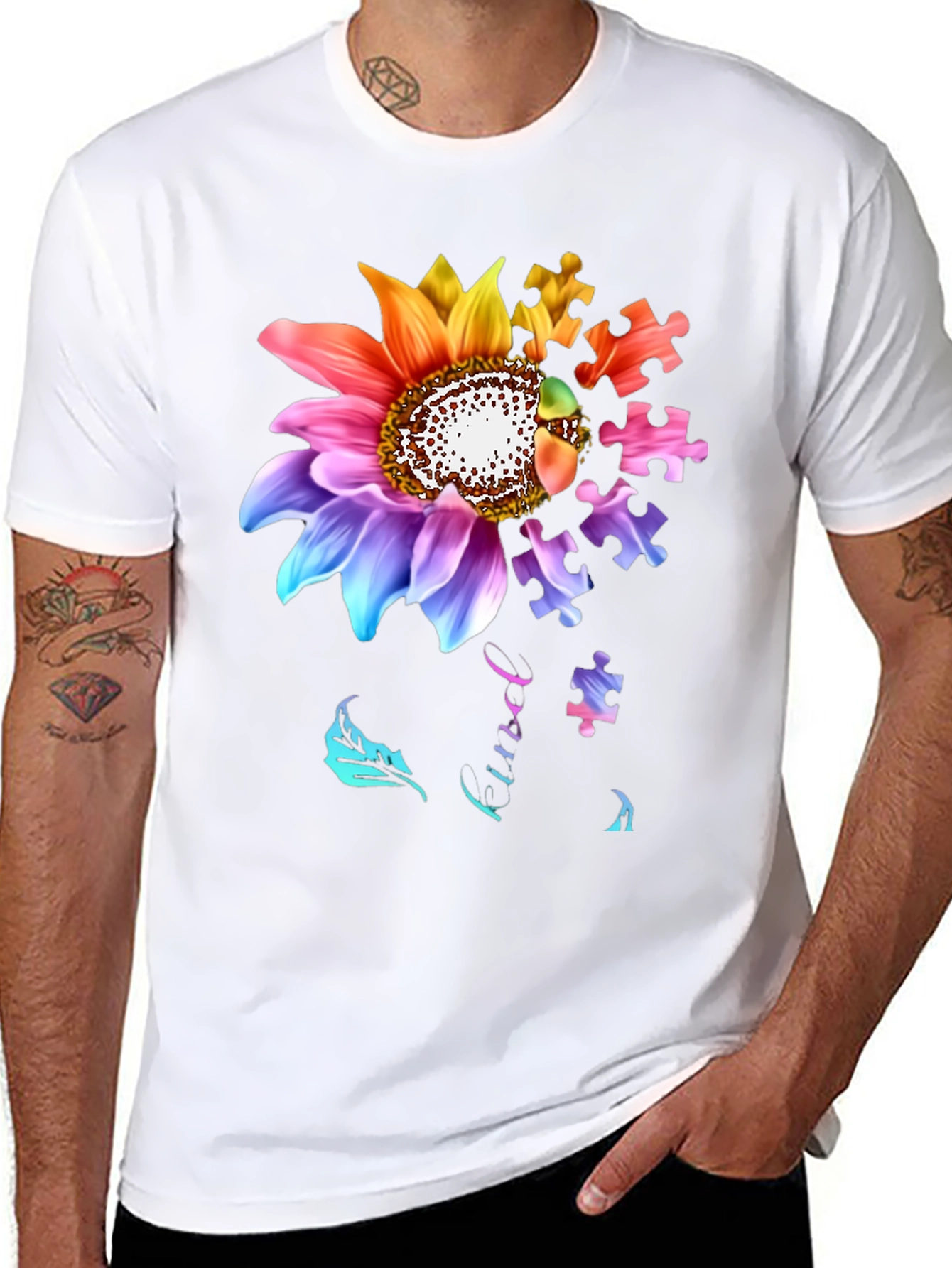 Autism Awareness Sunflower Puzzle Piece T-Shirt