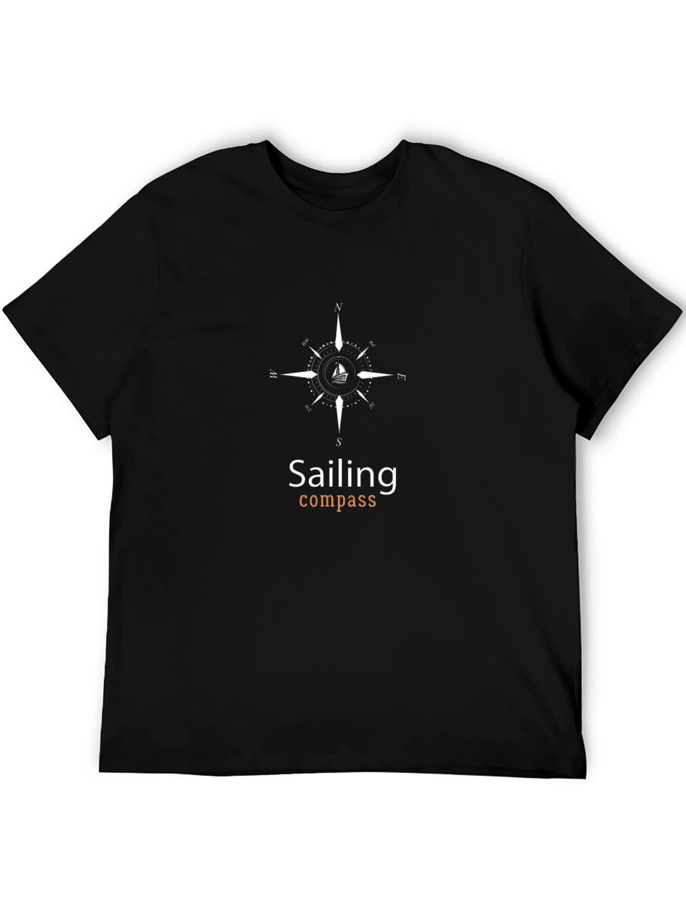 Sailing Compass Graphic Tee - Black Cotton Comfort