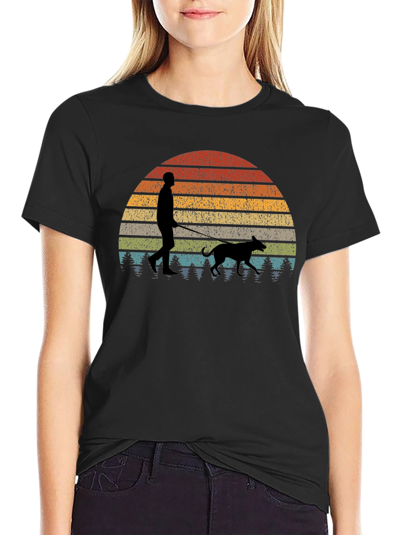 Retro Sunset Dog Walk T-Shirt