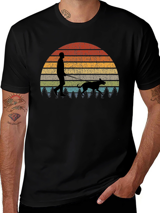 Retro Sunset Dog Walk T-Shirt