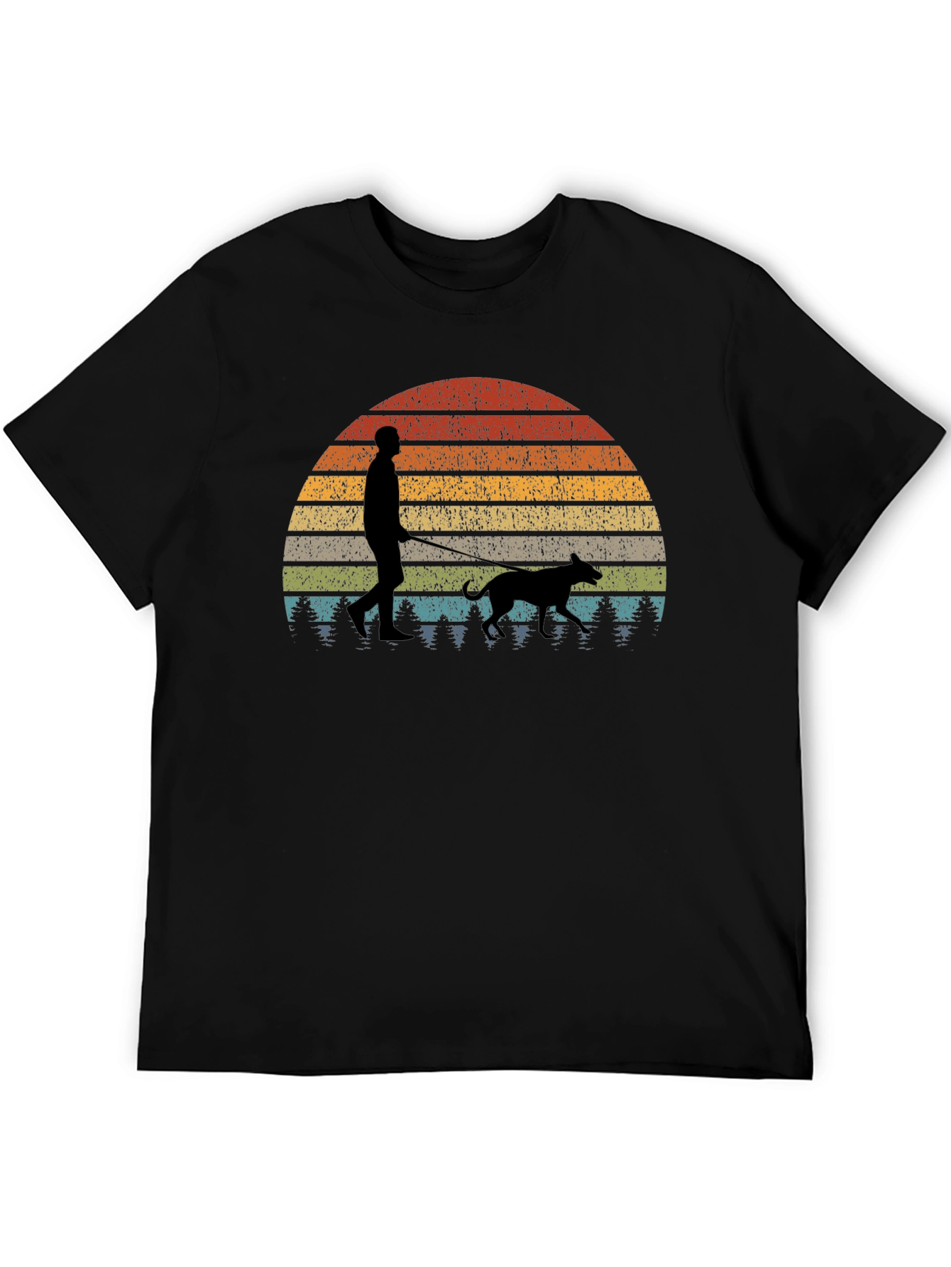 Retro Sunset Dog Walk T-Shirt