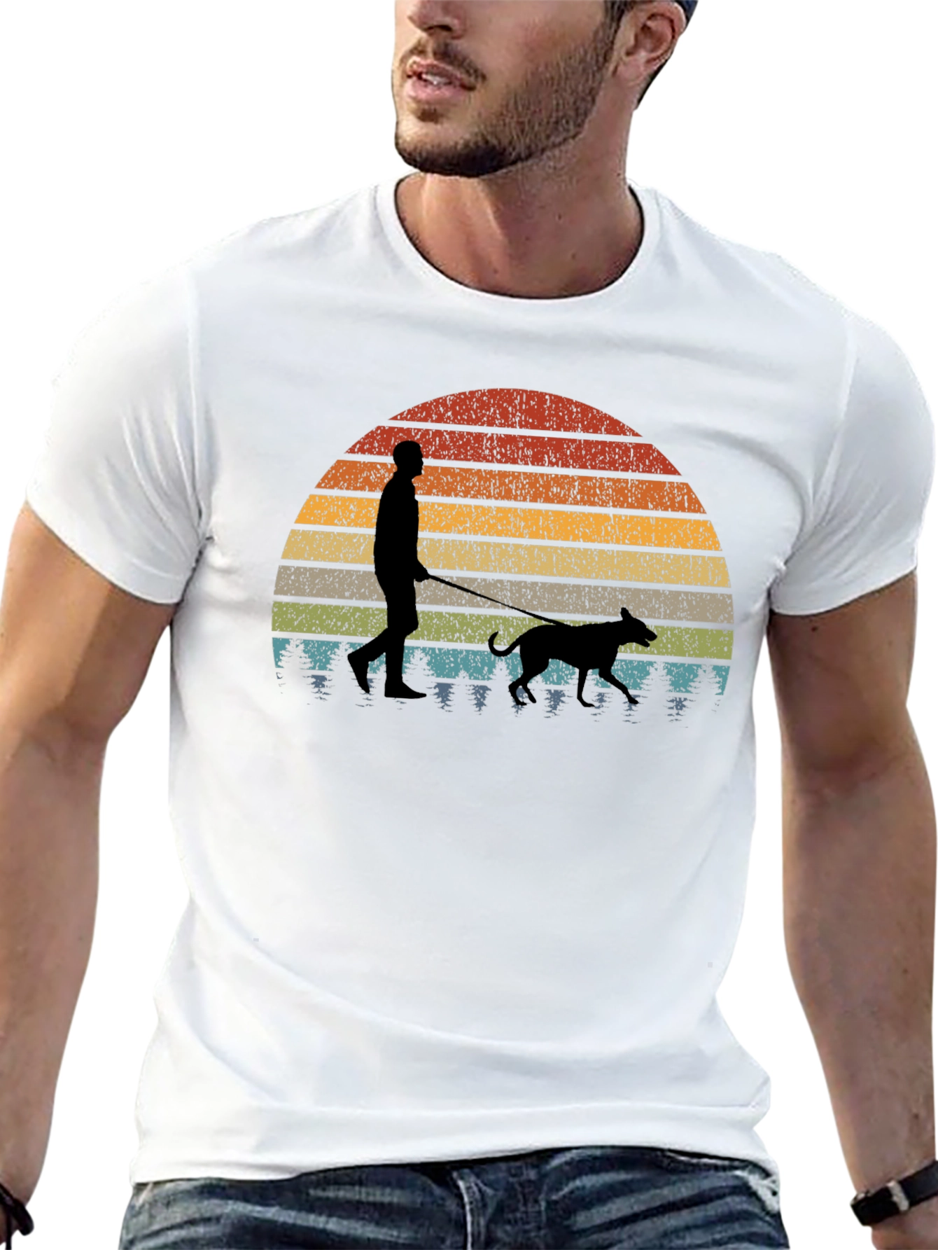 Retro Sunset Dog Walk T-Shirt