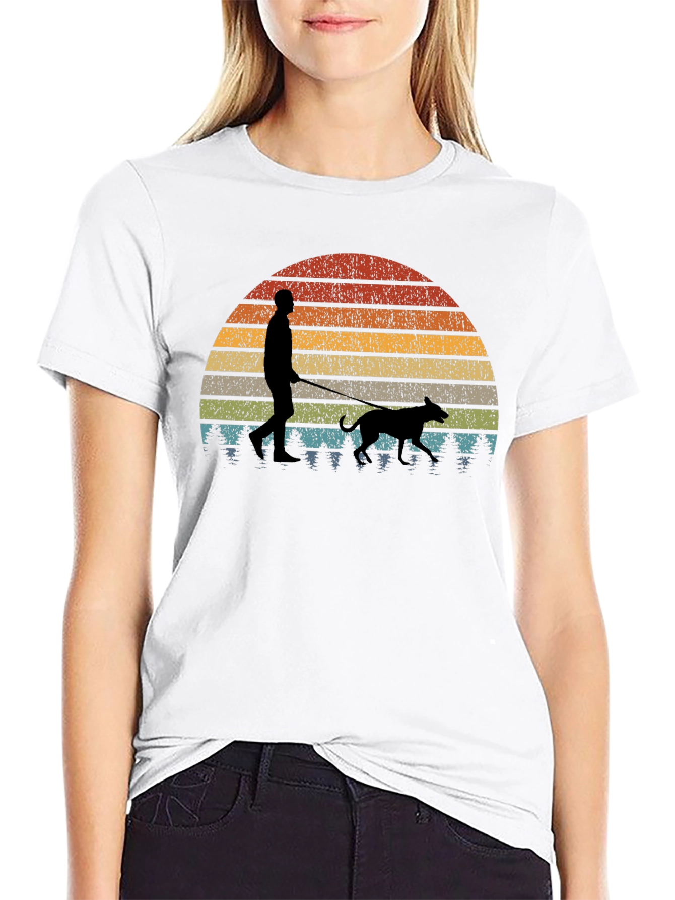 Retro Sunset Dog Walk T-Shirt