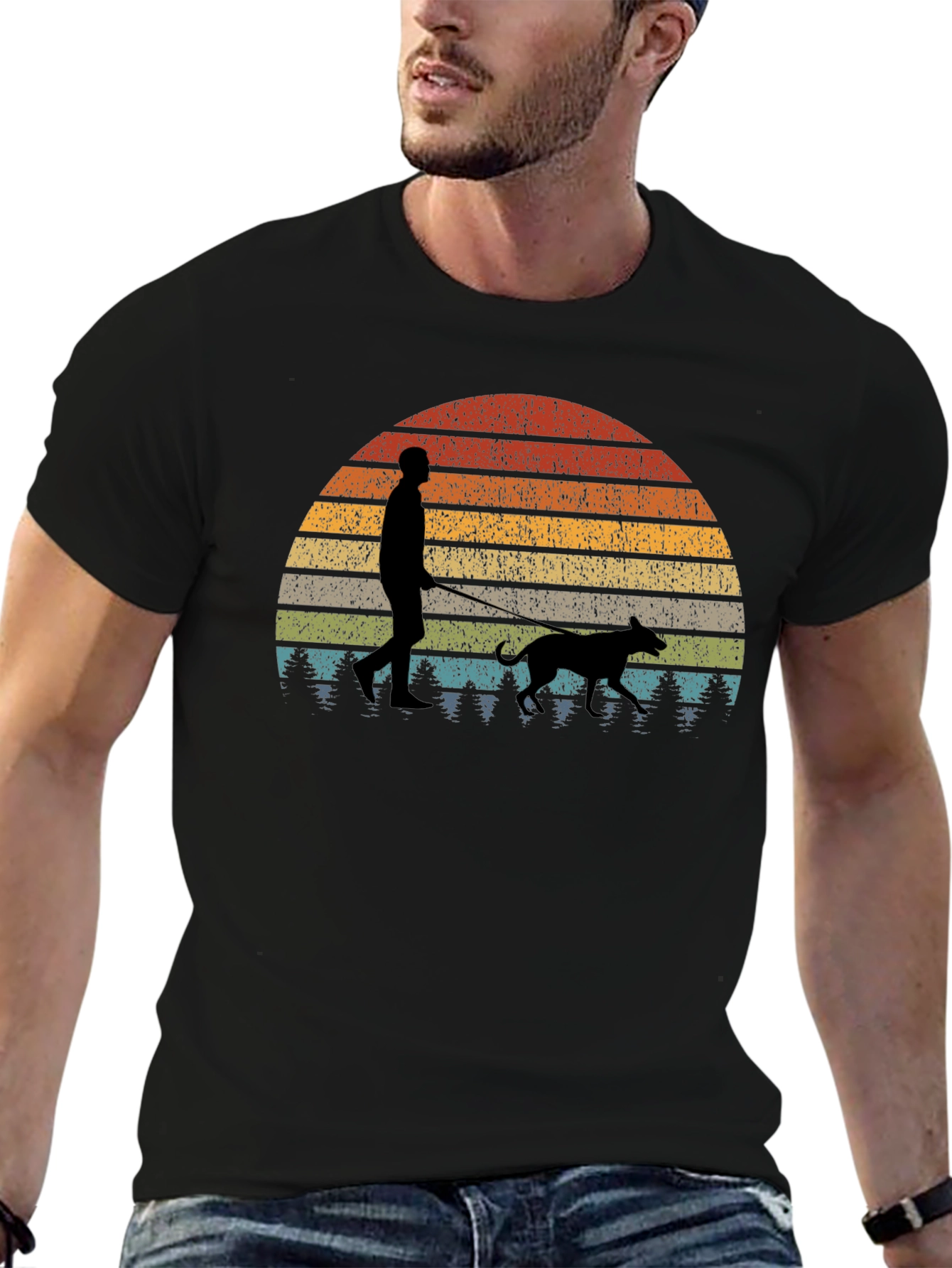 Retro Sunset Dog Walk T-Shirt
