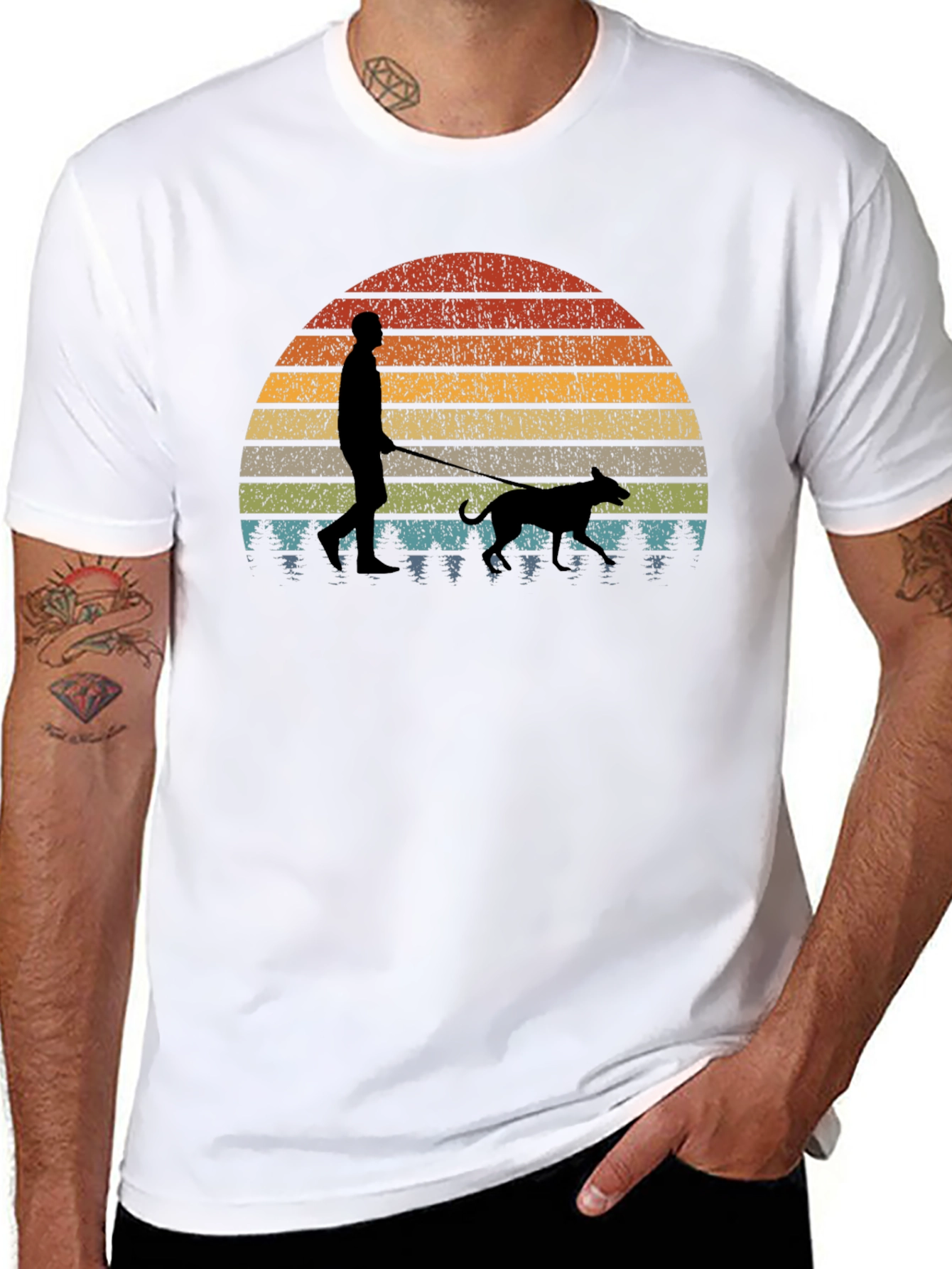 Retro Sunset Dog Walk T-Shirt