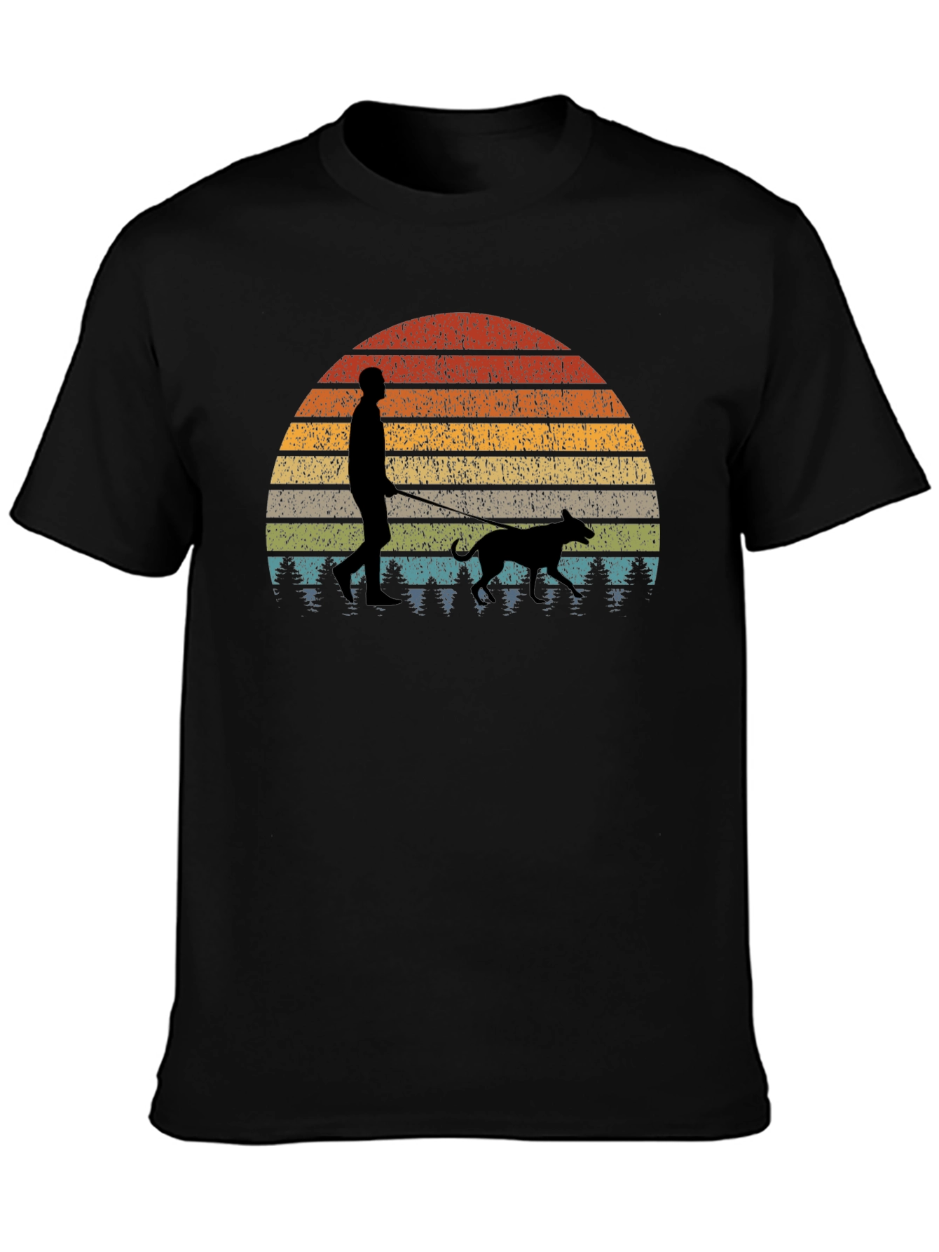 Retro Sunset Dog Walk T-Shirt