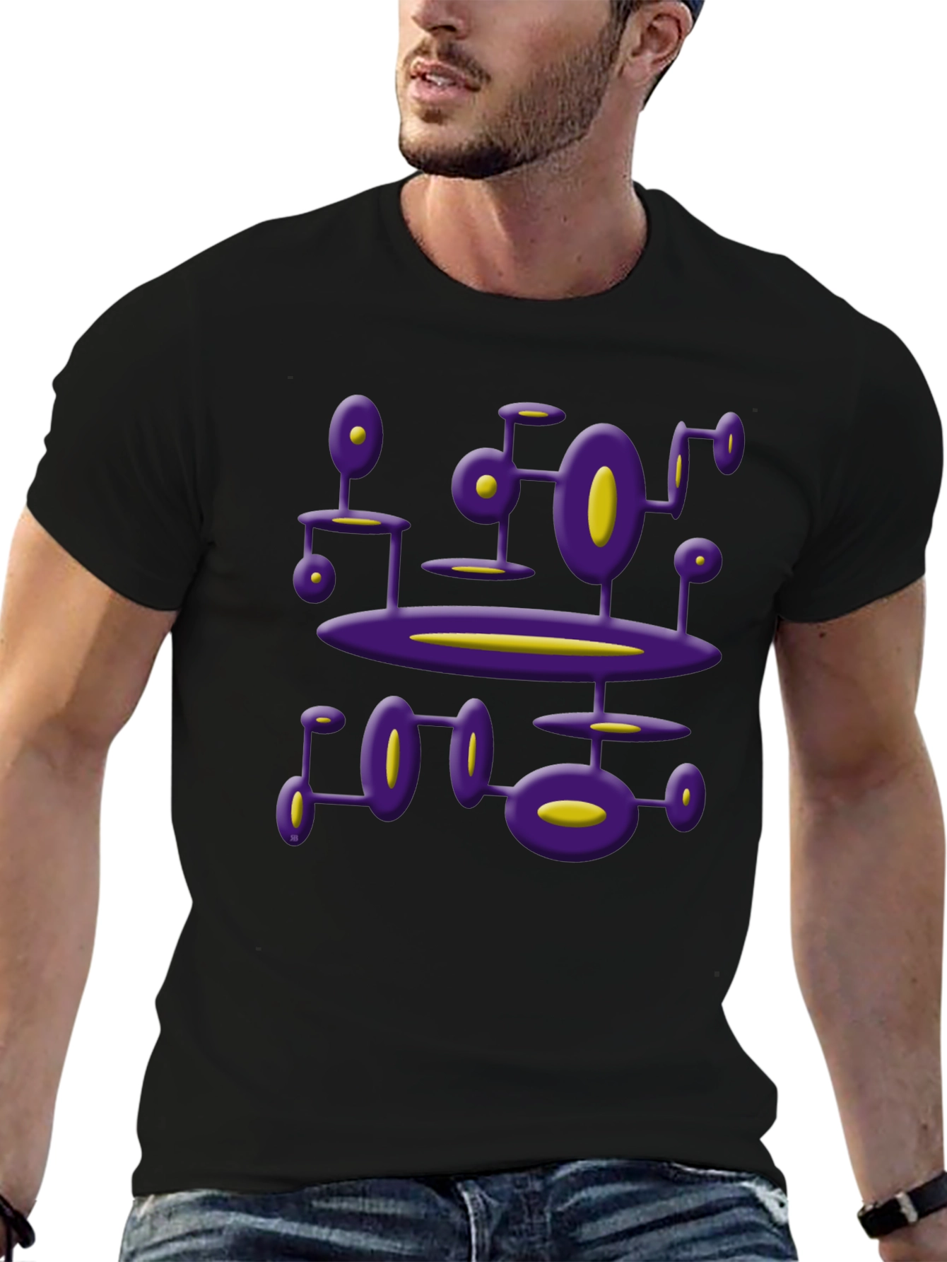Abstract Purple Alien Structure Black T-Shirt